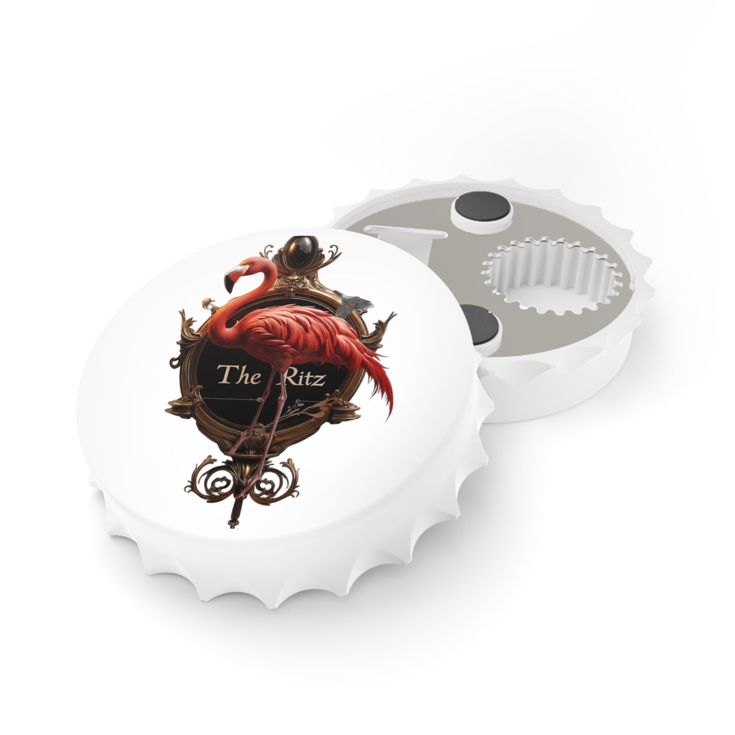 Ritz Flamingo Bottle Opener – Baroque Bird Emblem on Black