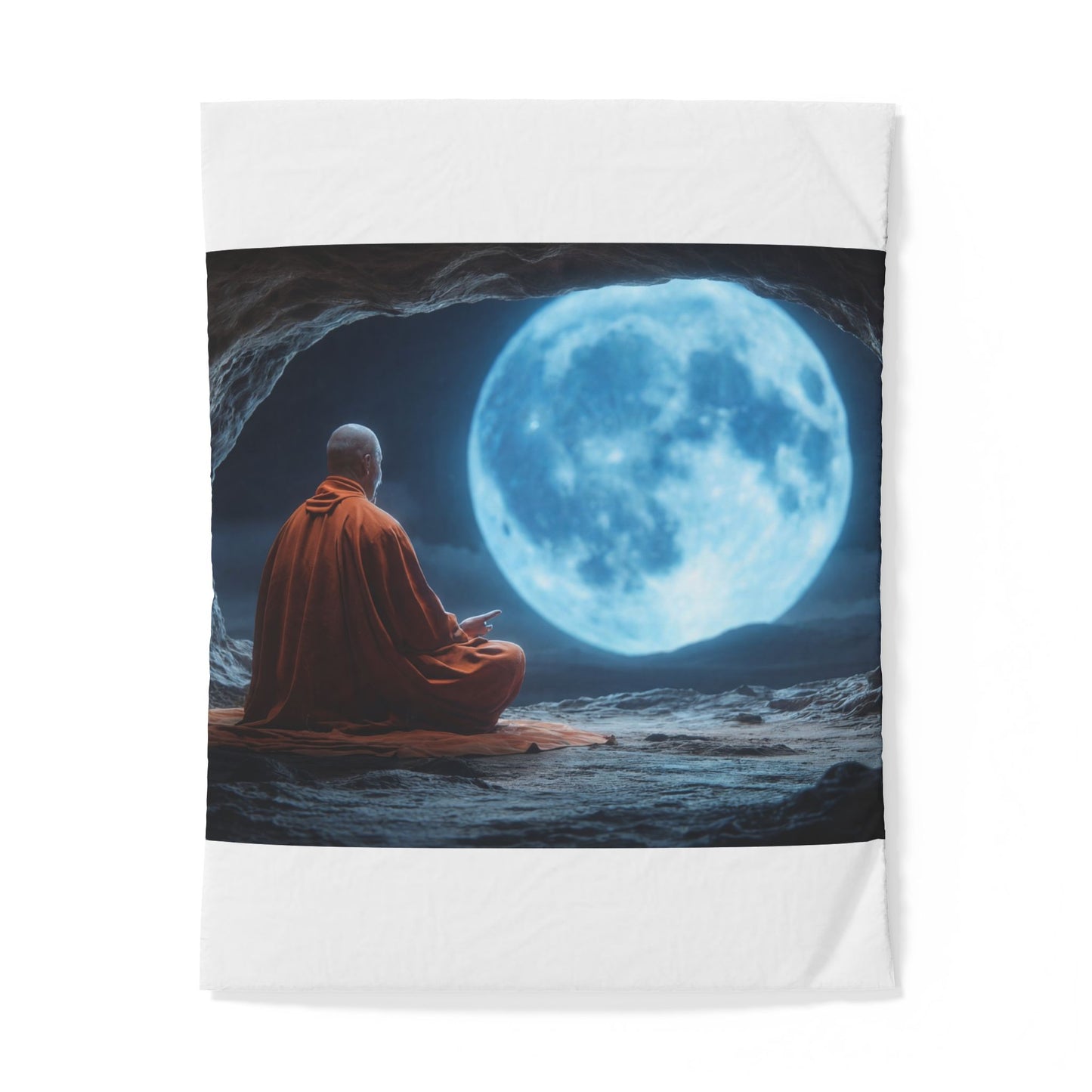 Moonlit Monk Cotton Duvet Cover – Stillness Beneath the Celestial Glow