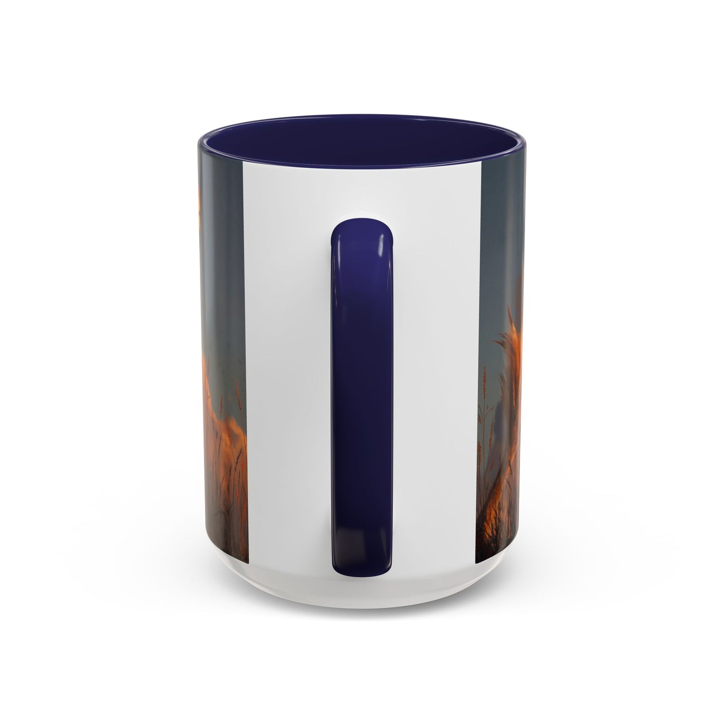 Sunset Dragon Accent Coffee Mug (11, 15oz) – Warm Ember Guardian in Golden Grasses
