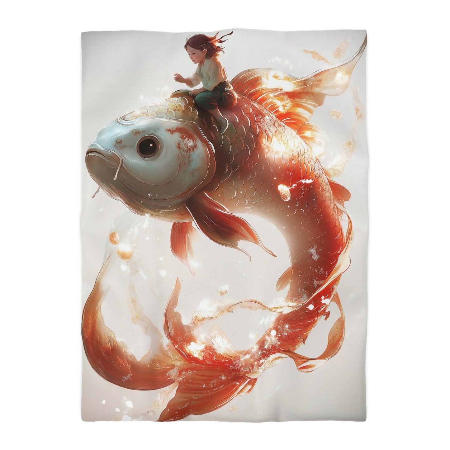 Child on Glowing Koi Microfiber Duvet Cover – Whimsical Dream Journey
