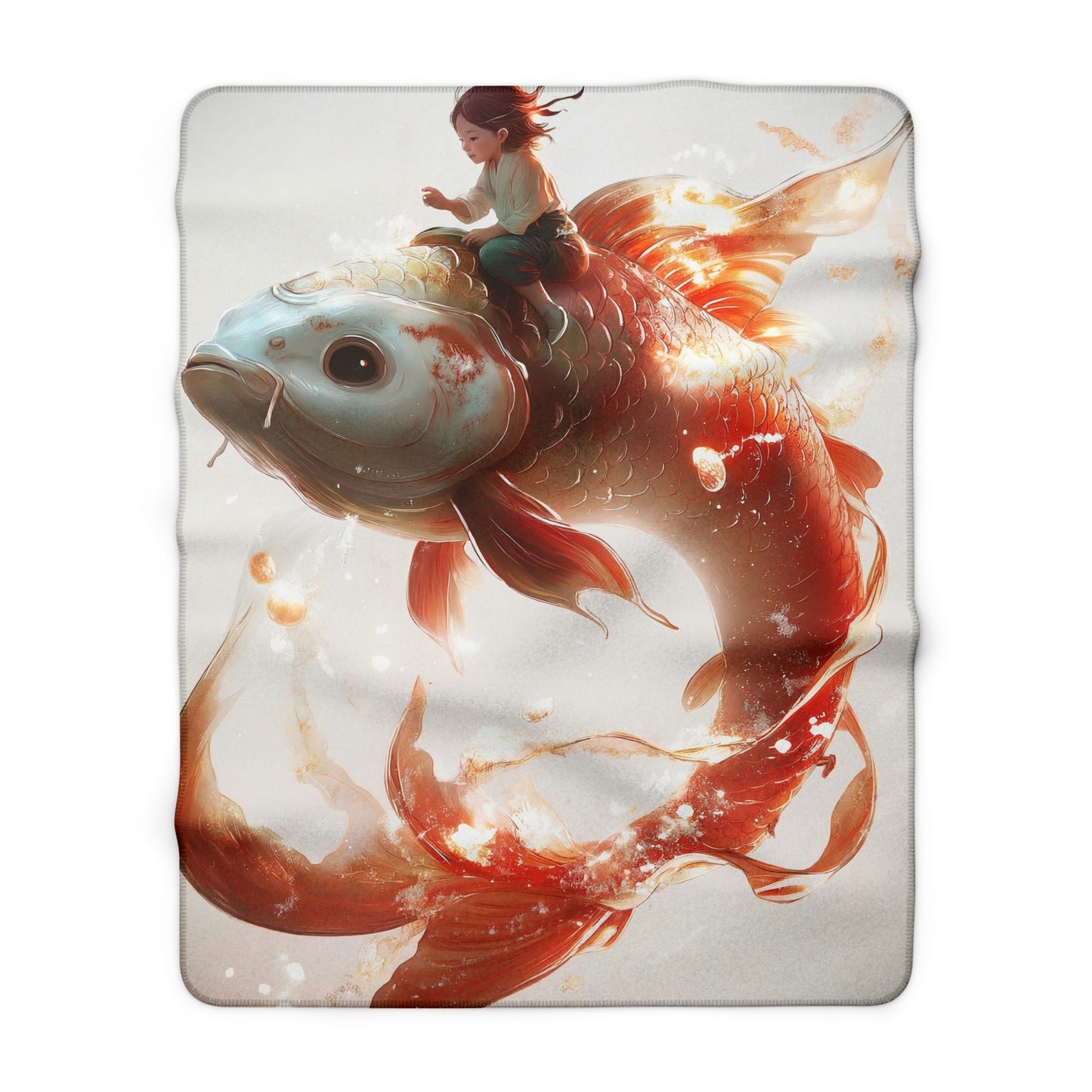 Child Riding Koi Sherpa Fleece Blanket – Gentle Guardian Journey