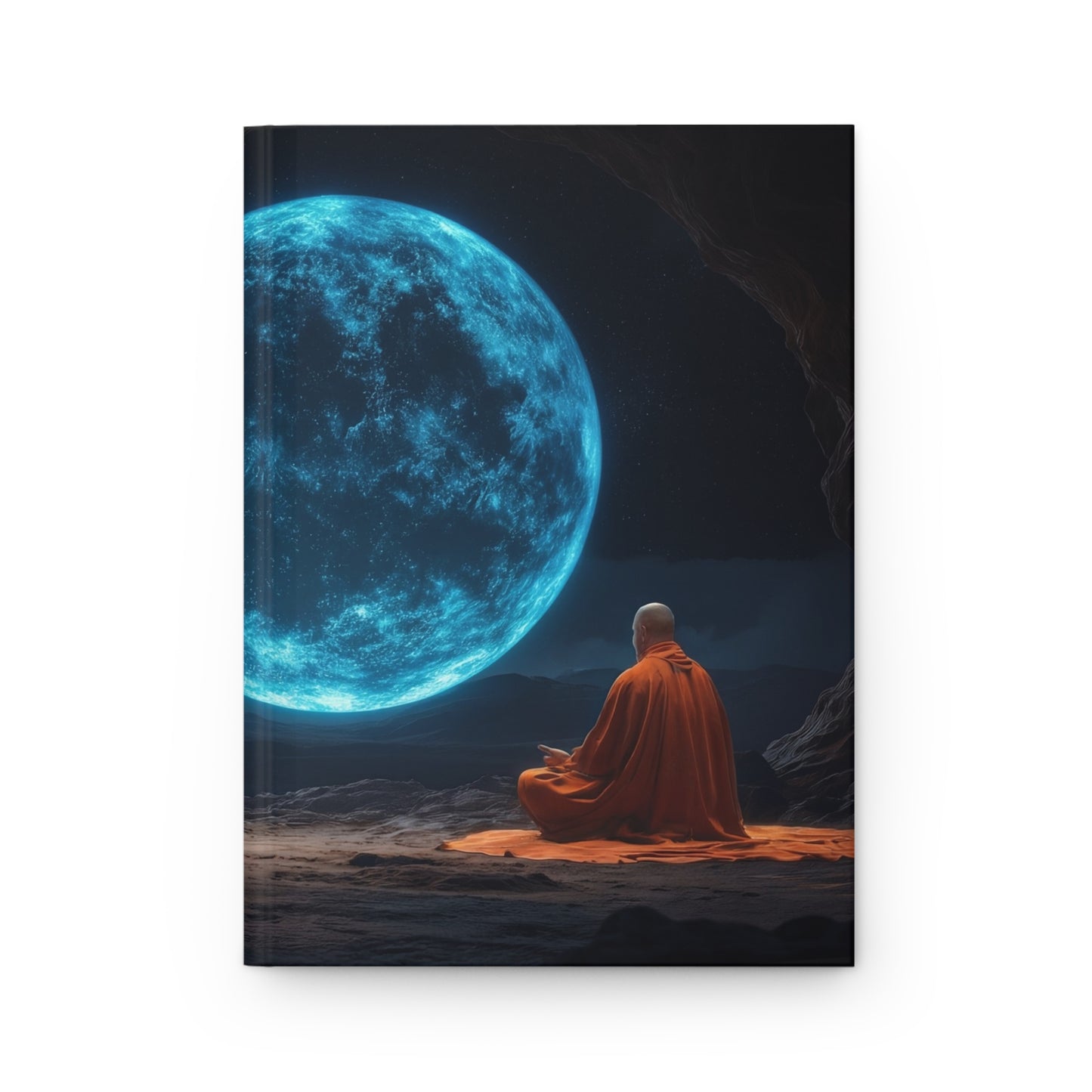Zen Monk Under Celestial Moon Hardcover Journal Matte – Silent Contemplation in a Cosmic Cave