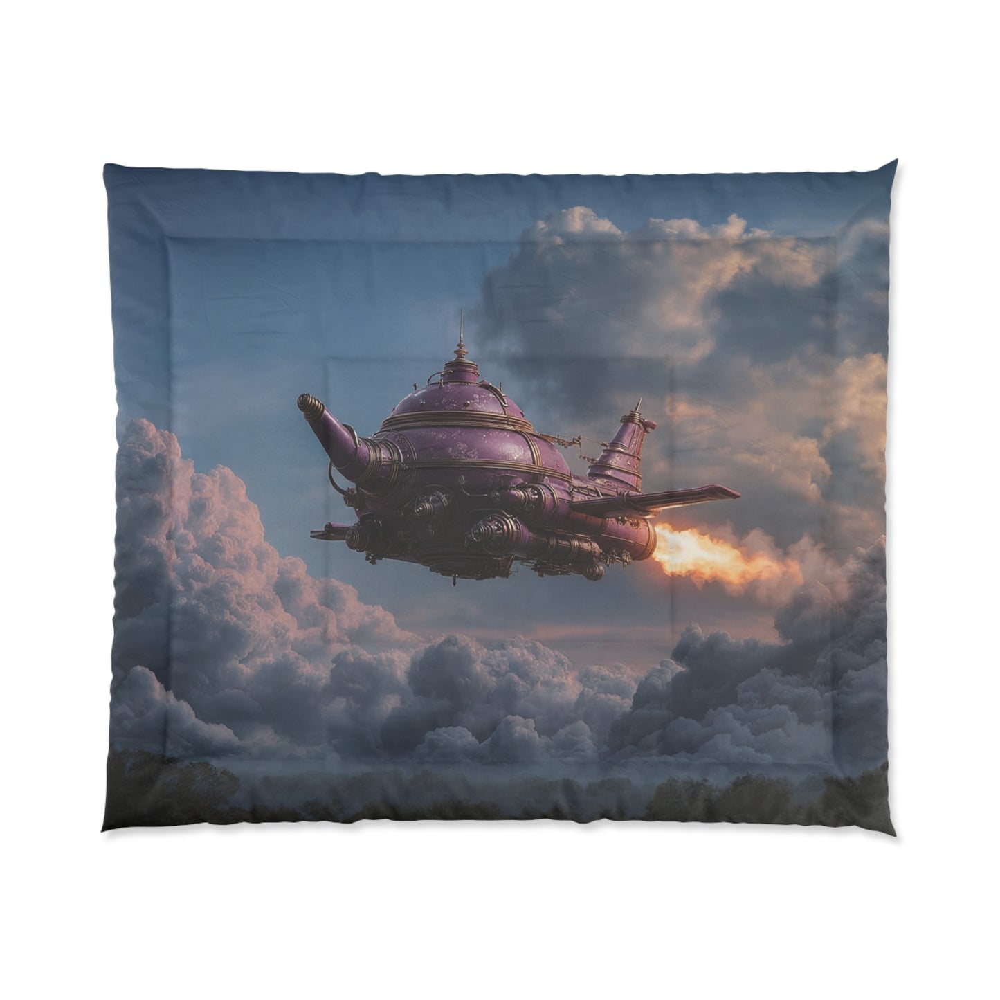 Celestial Teapot Airship Comforter – Purple Skyborne Tea Ceremony