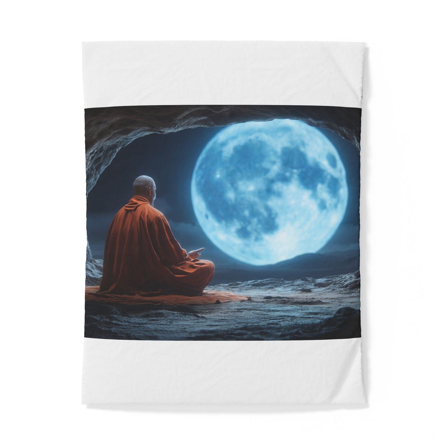 Moonlit Monk Cotton Duvet Cover – Stillness Beneath the Celestial Glow