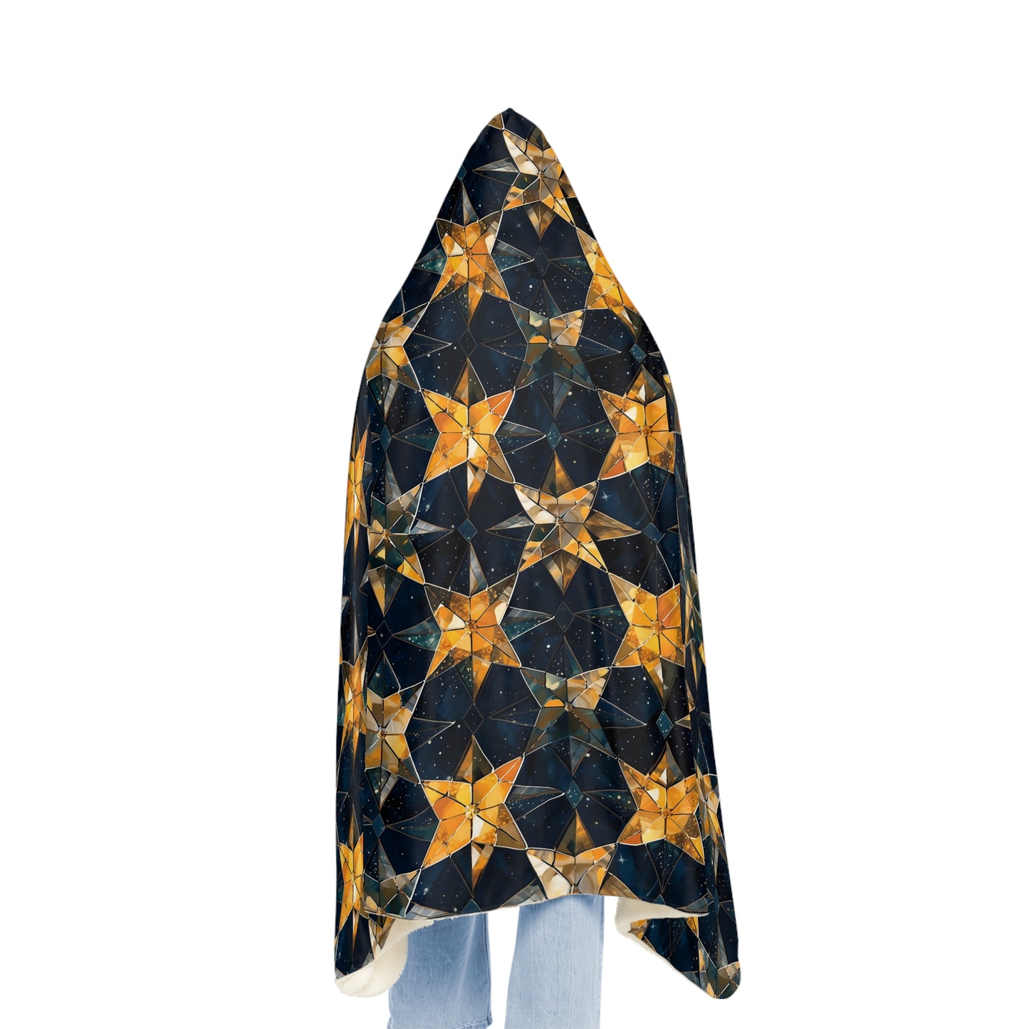 "A kaleidoscopic pattern of geometric star formations radiating from a central point, using a palette of deep sapphire, smoky quartz, and dark citrine hues." - Snuggle Blanket