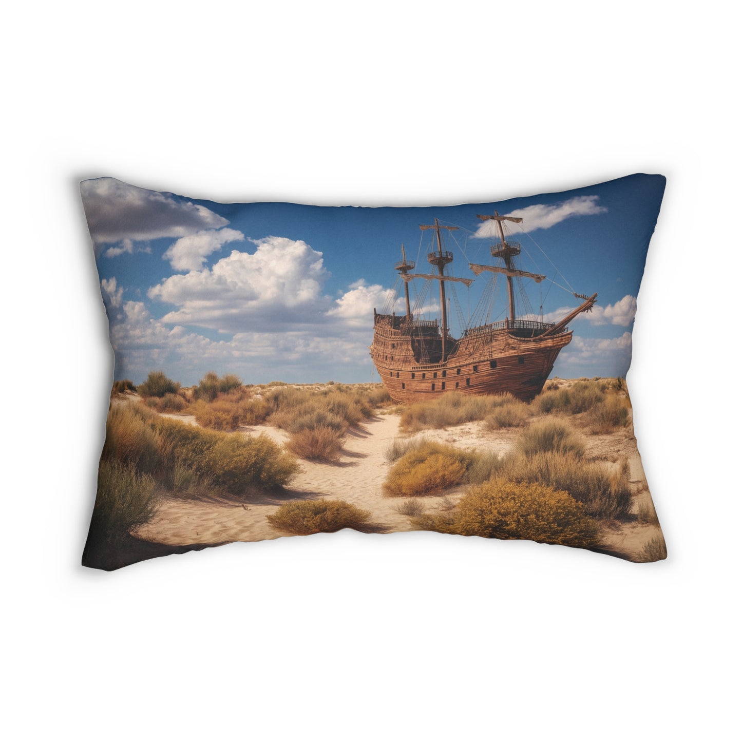Desert Shipwreck Spun Polyester Lumbar Pillow – Sun-Swept Sandscape