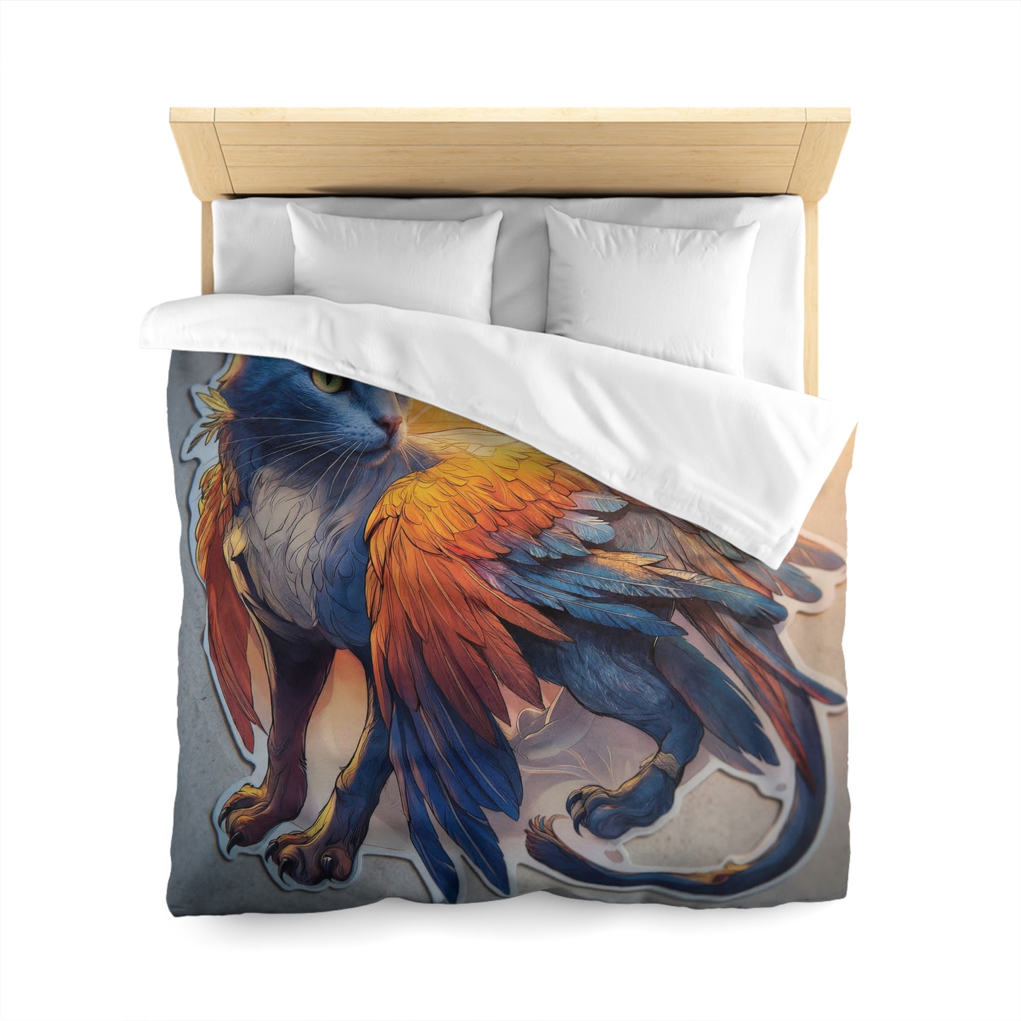 Azure Winged Cat Microfiber Duvet Cover – Sunset Guardian Dreamscape
