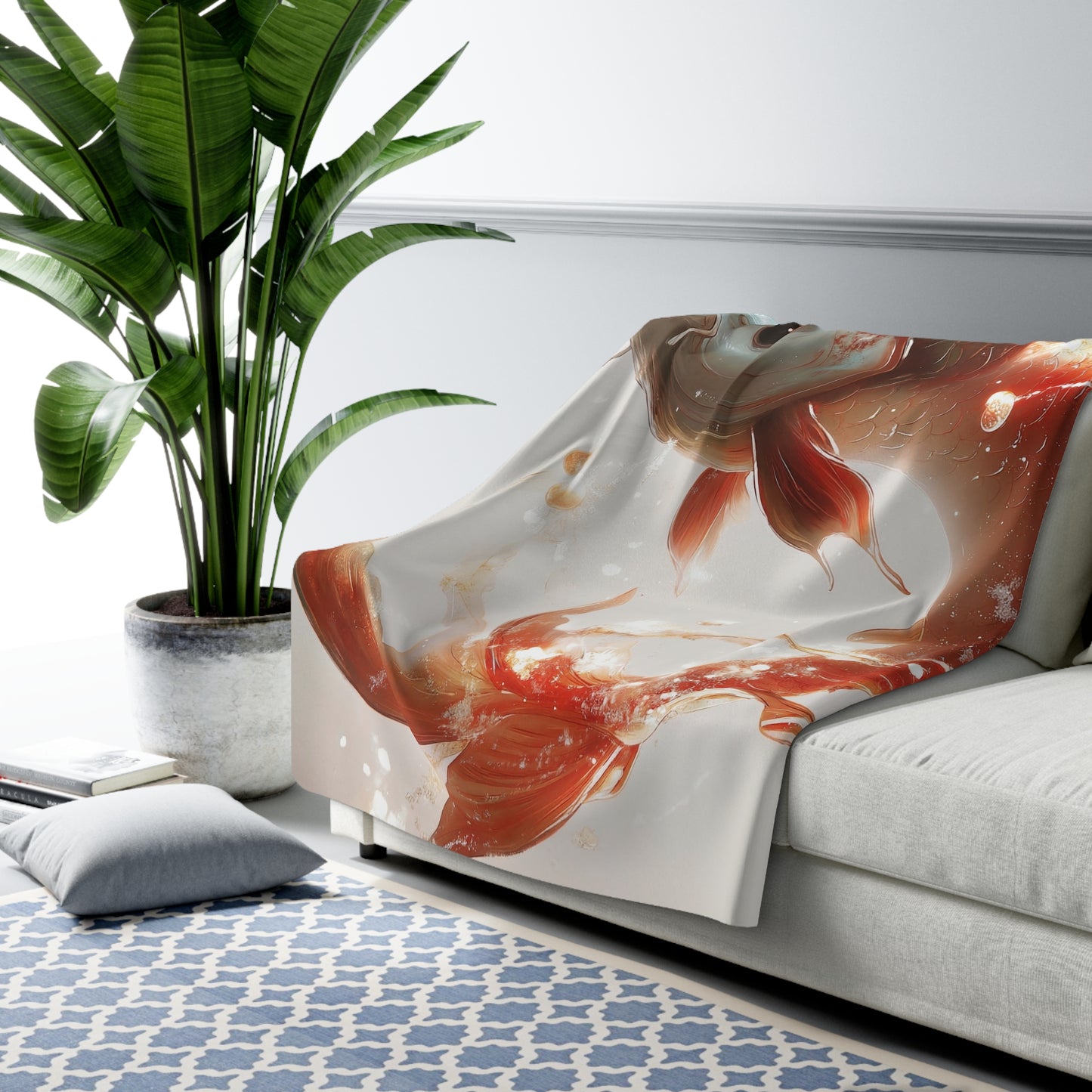 Child on Celestial Koi Sherpa Fleece Blanket – Warmth of a Dreaming Journey