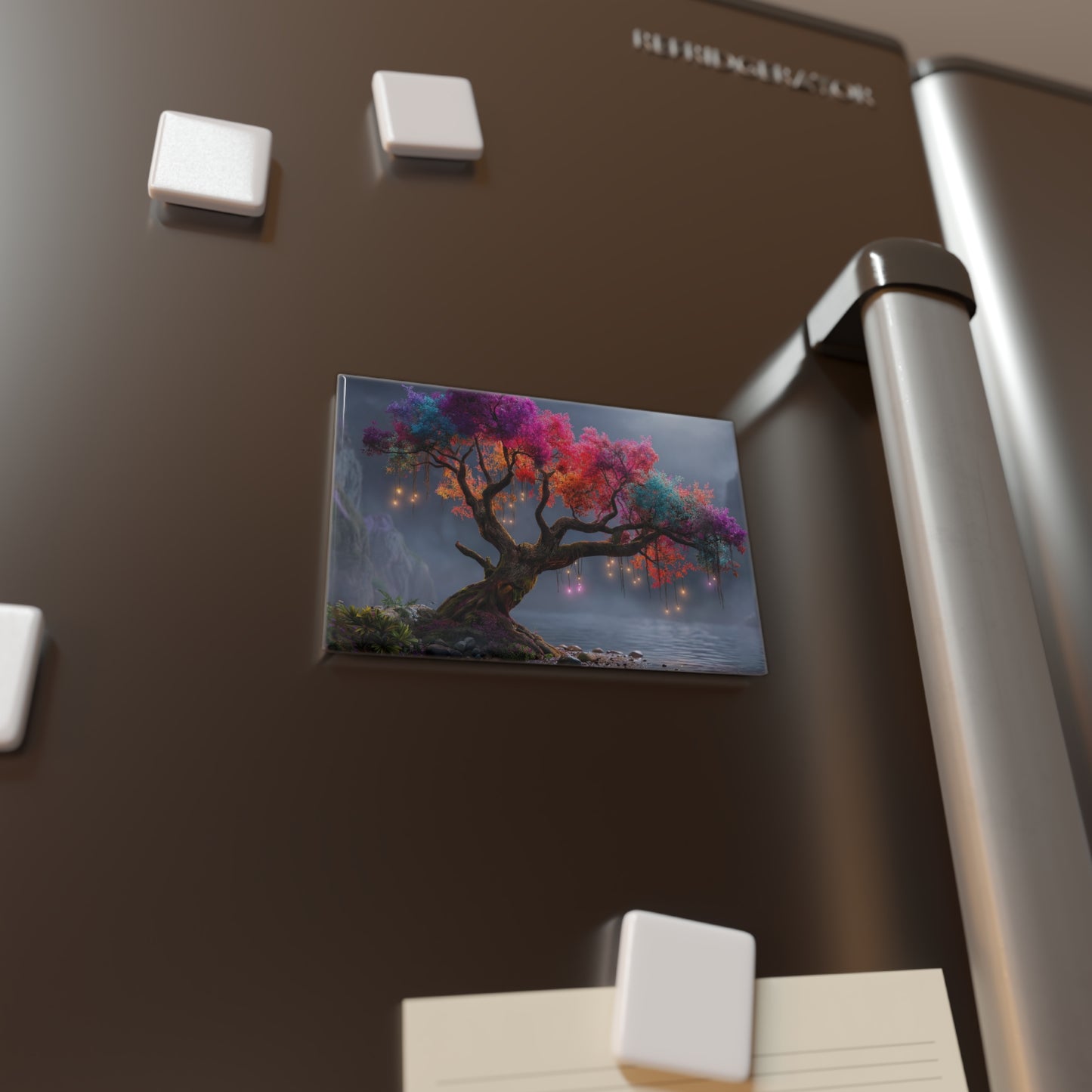 Rainbow Tree Button Magnet, Rectangle (1 & 10 pcs) – Moonlit Chroma Dream