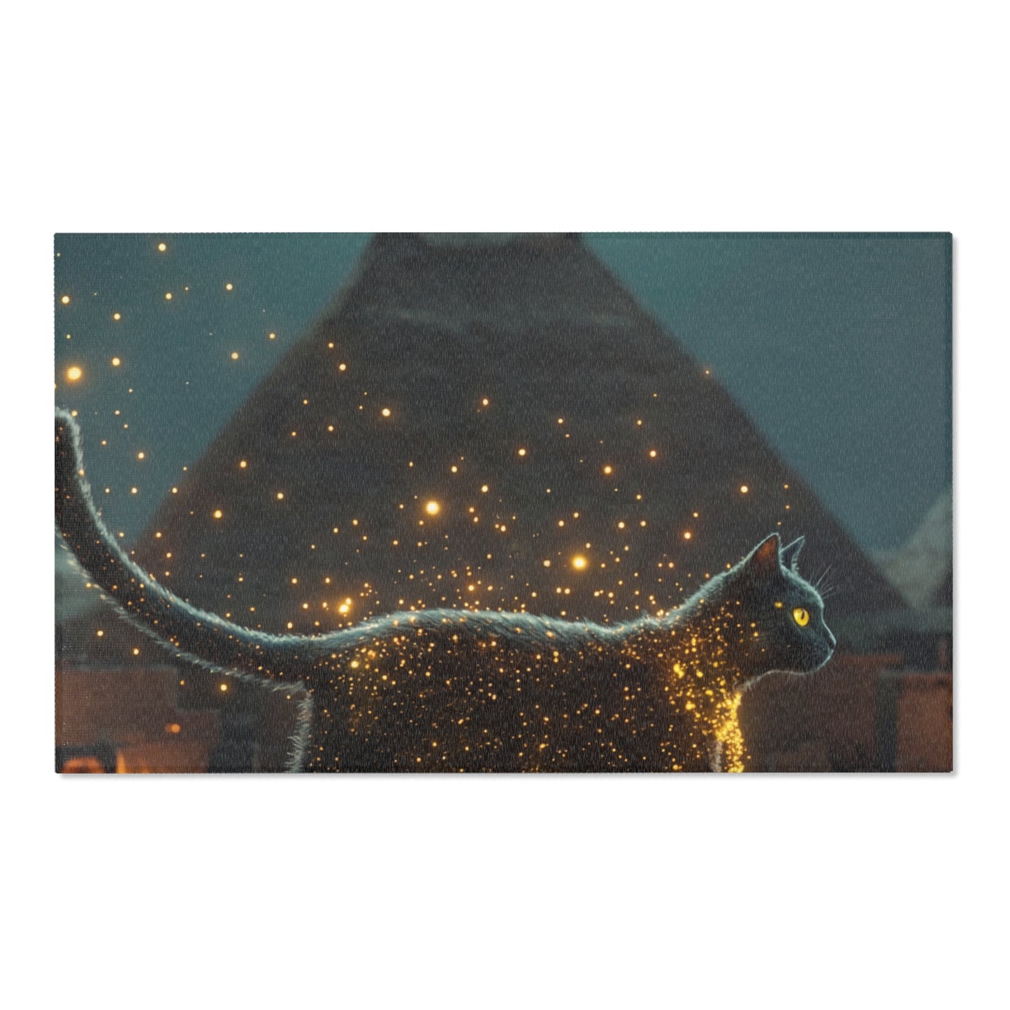 Starlit Cat in Pyramids Area Rug – Midnight Nile Guardian