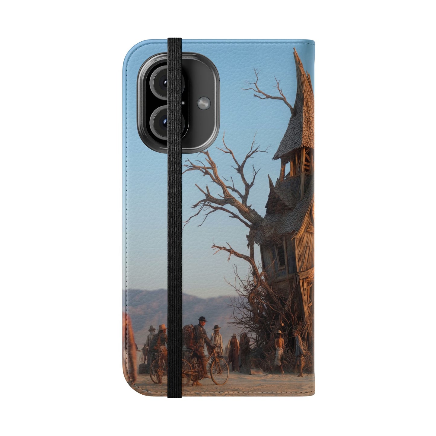 Clocktower Wanderers Flip Cases – Dusty Desert Sentinel Scene
