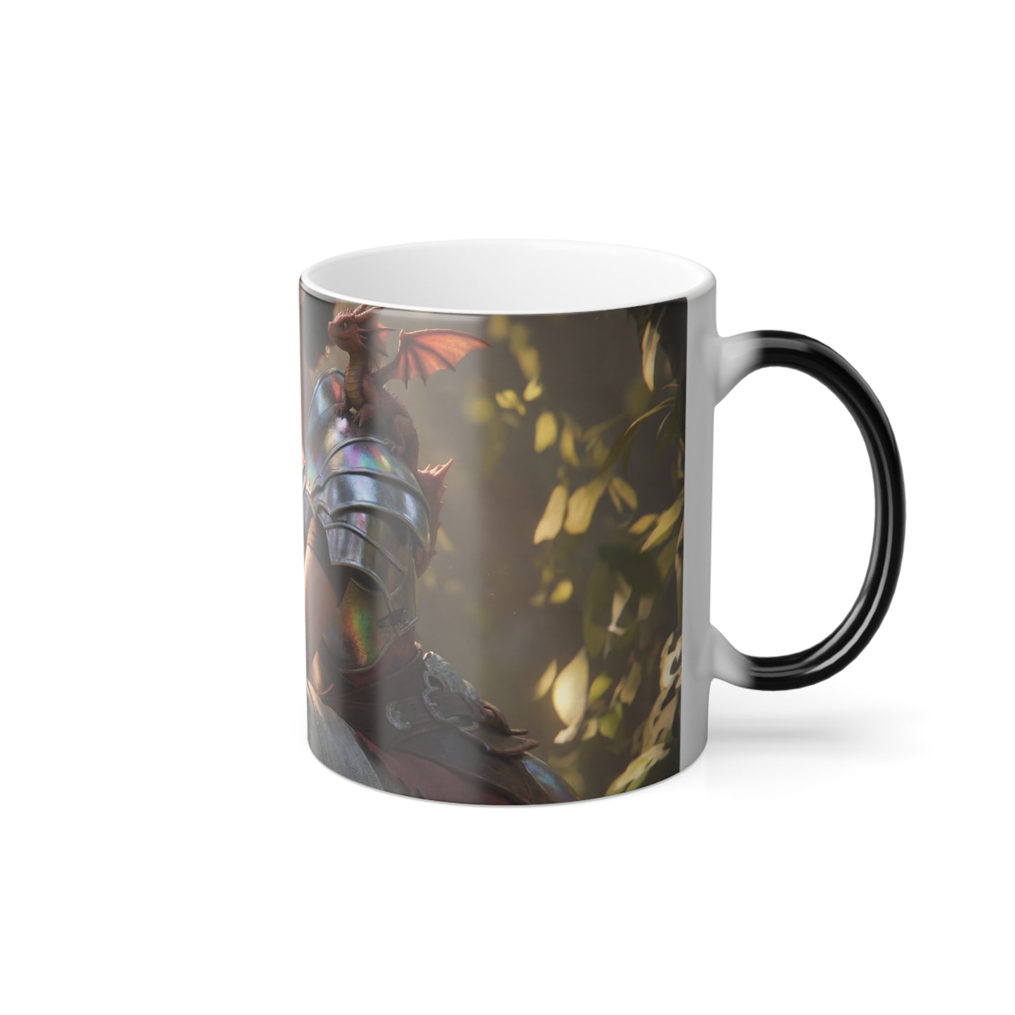 Elven Sentinel & Dragon Companion Color Morphing Mug, 11oz – Forest Guardian Rest Moment