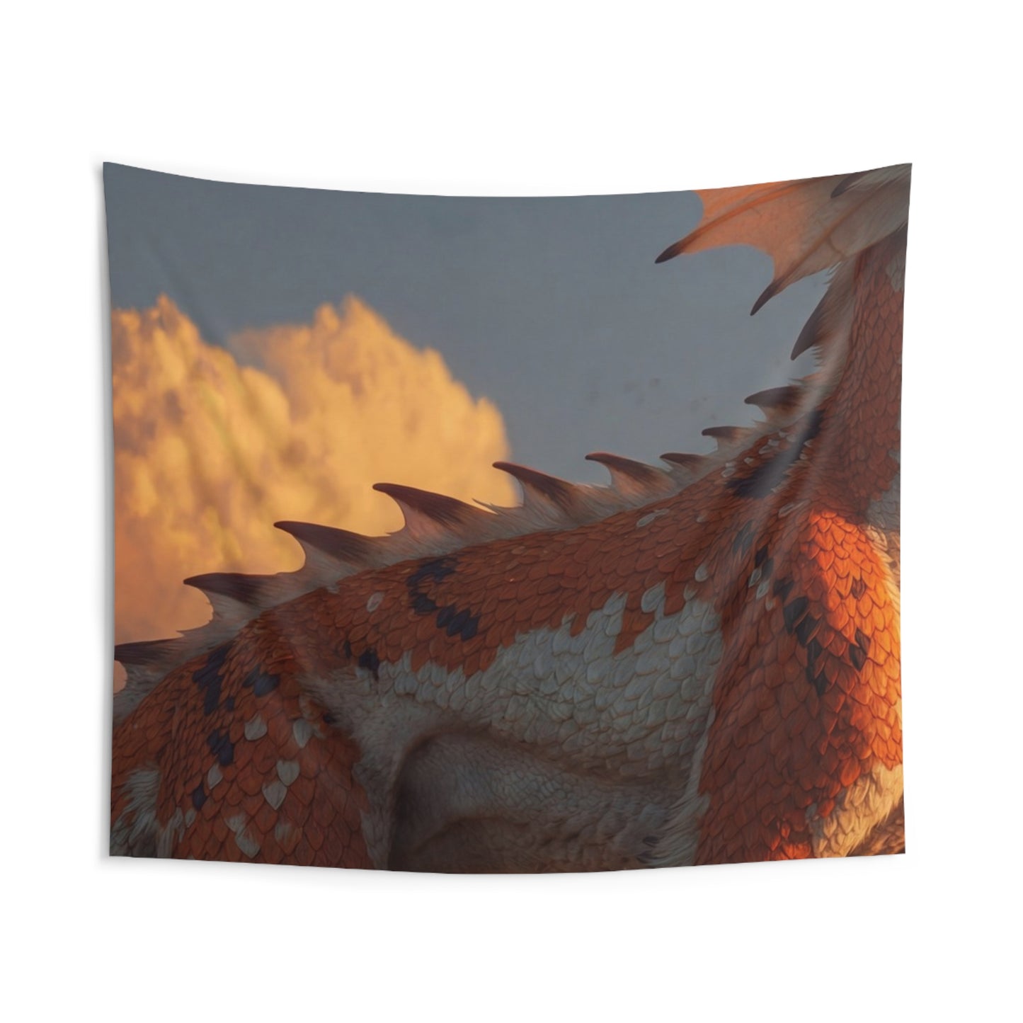 Sunset Sentinel Dragon Indoor Wall Tapestries – Warm Amber Dawn Guardian