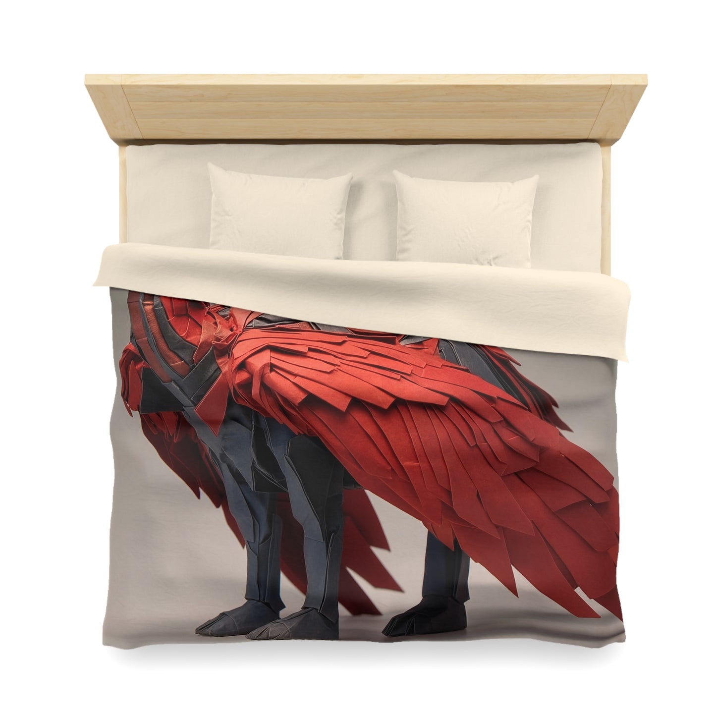 Origami Phoenix Duvet Cover – Crimson Winged Sentinel