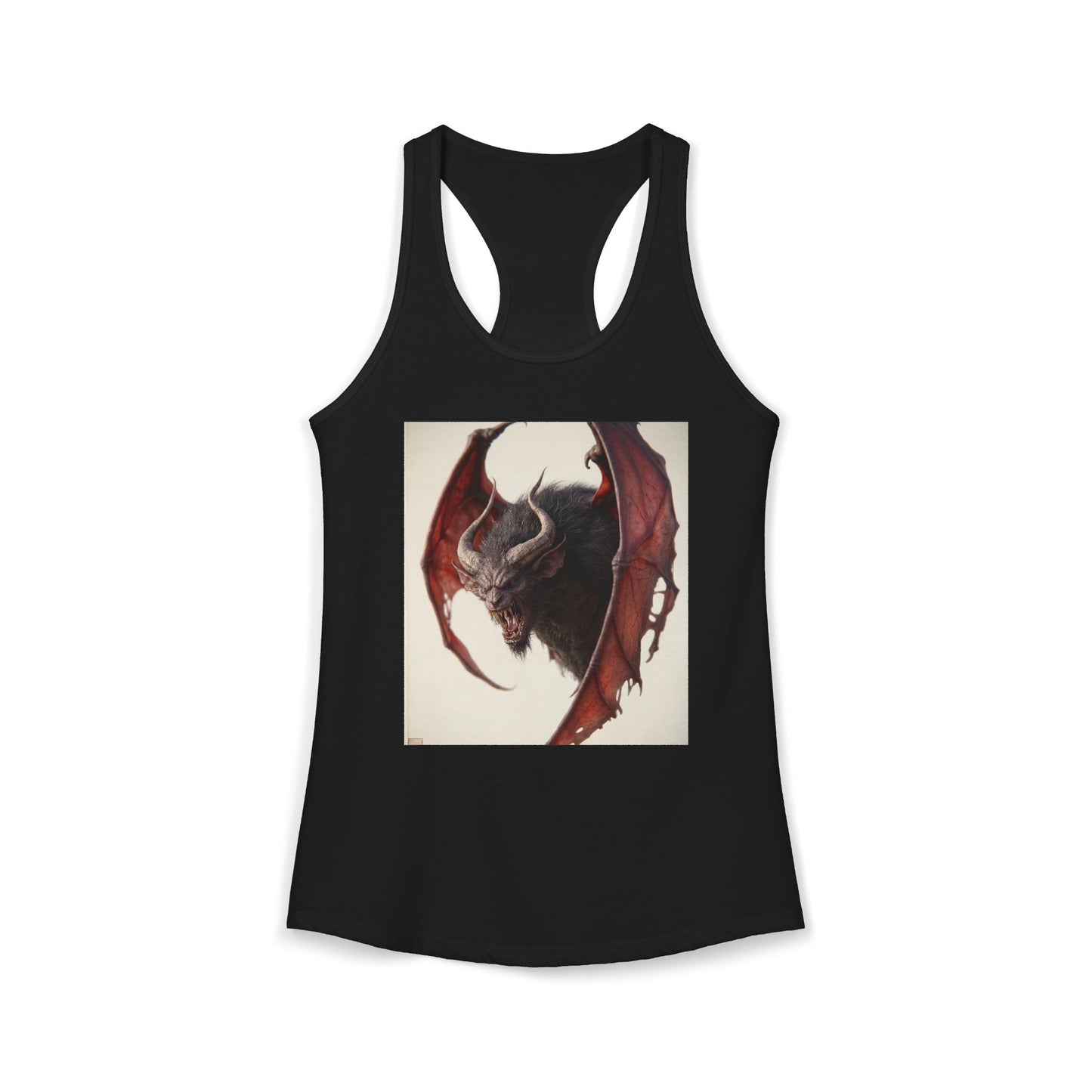 Crimson Winged Demon Tank – Fiery Horned Beast Graphic Women's Ideal Racerback Tank