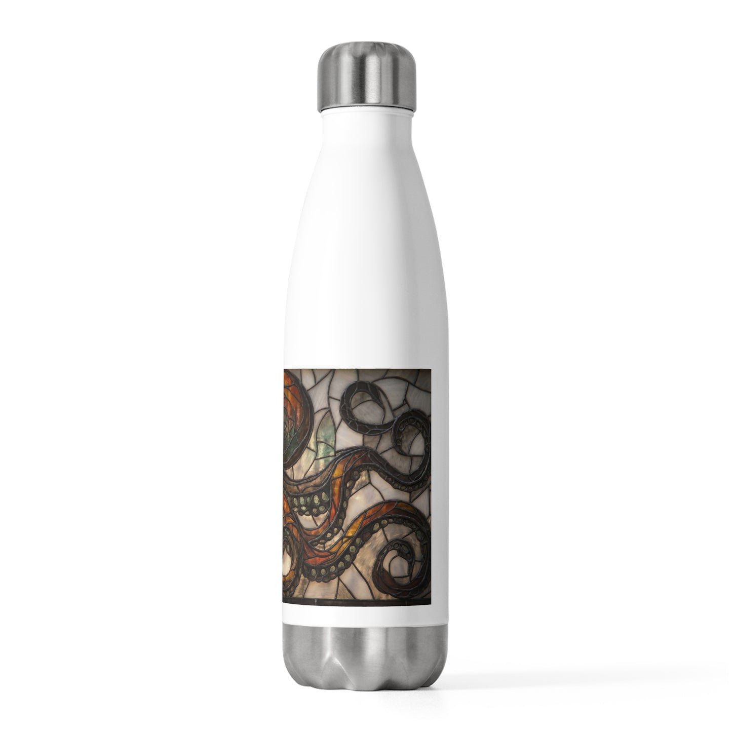 Art Nouveau Octopus Stained Glass Bottle – Amber Whispers Through Copper Latticework
