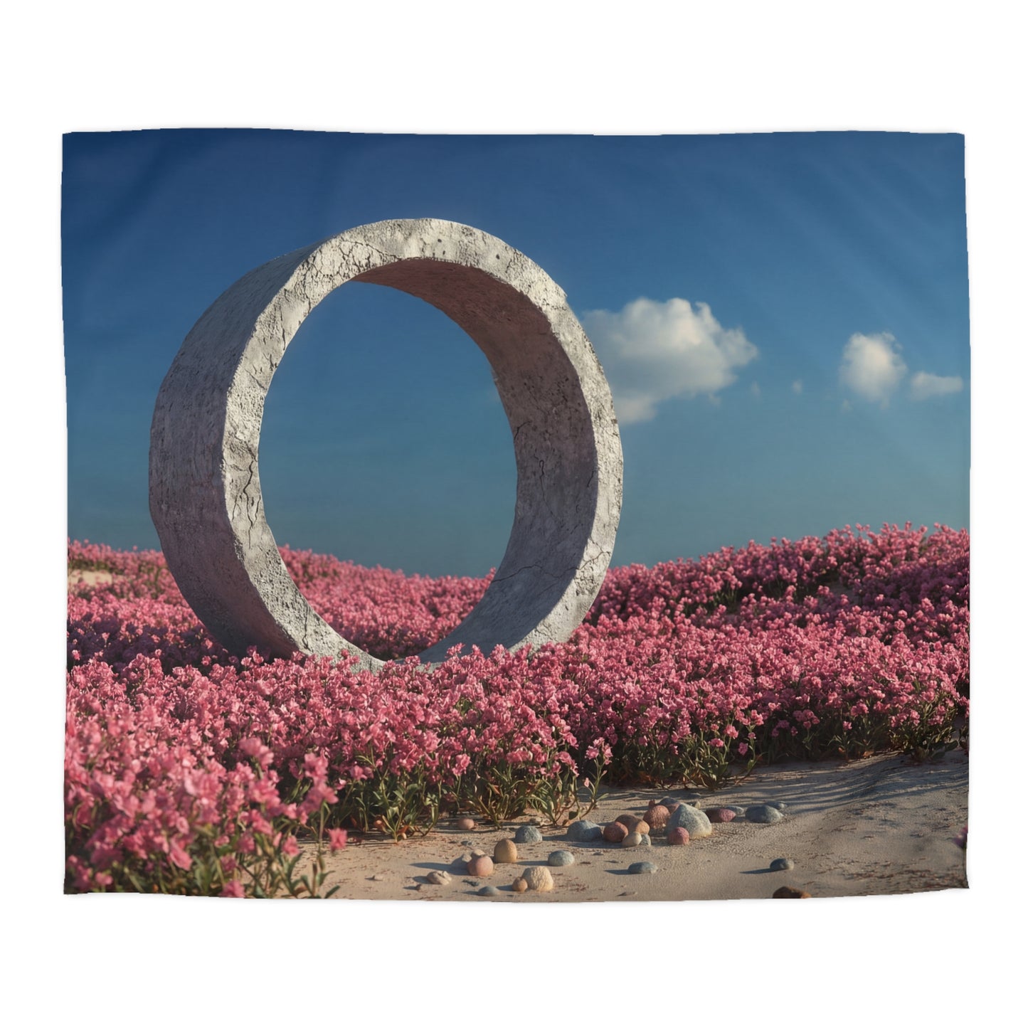 Concrete Circle Duvet Cover – Pink Flower Field Dreamscape