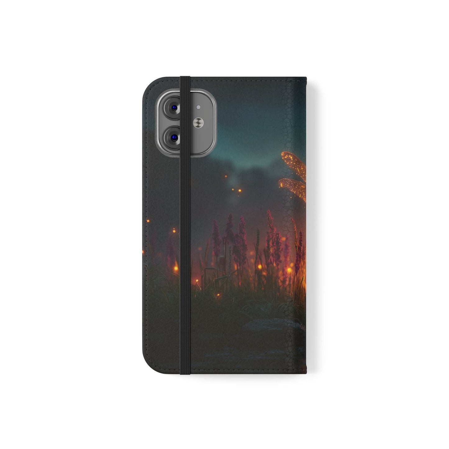 Bioluminescent Dragonfly Flip Cases – Glowing Amber Wings Over Twilight Marsh