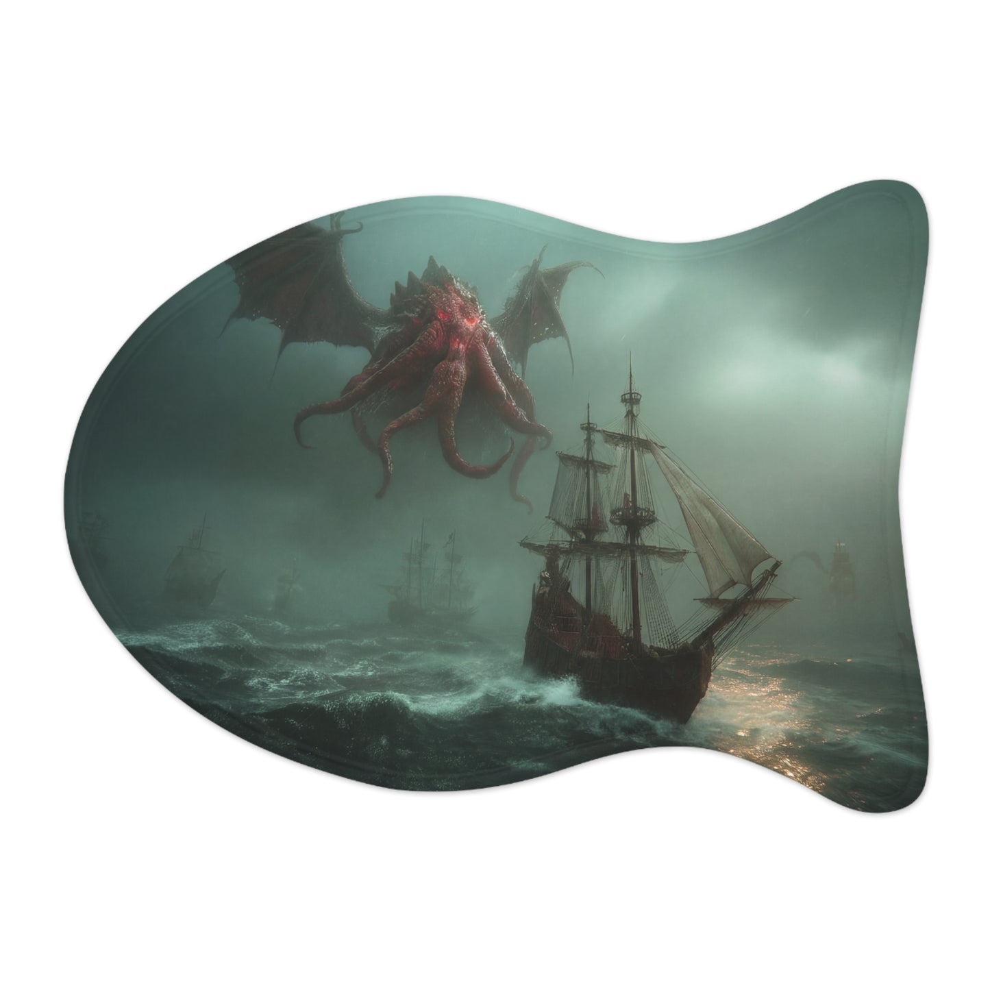 Crimson Leviathan Pet Feeding Mats – Storm-Caller Sea Monster Scene