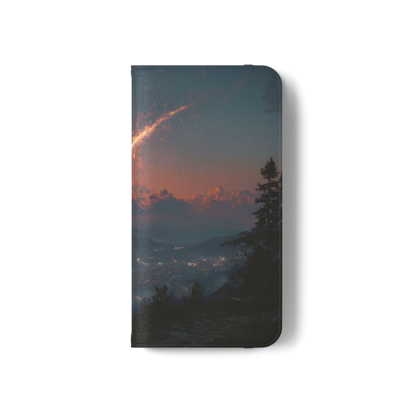 Meteor Over Valley Flip Cases – Crimson Sky Sentinel Cover