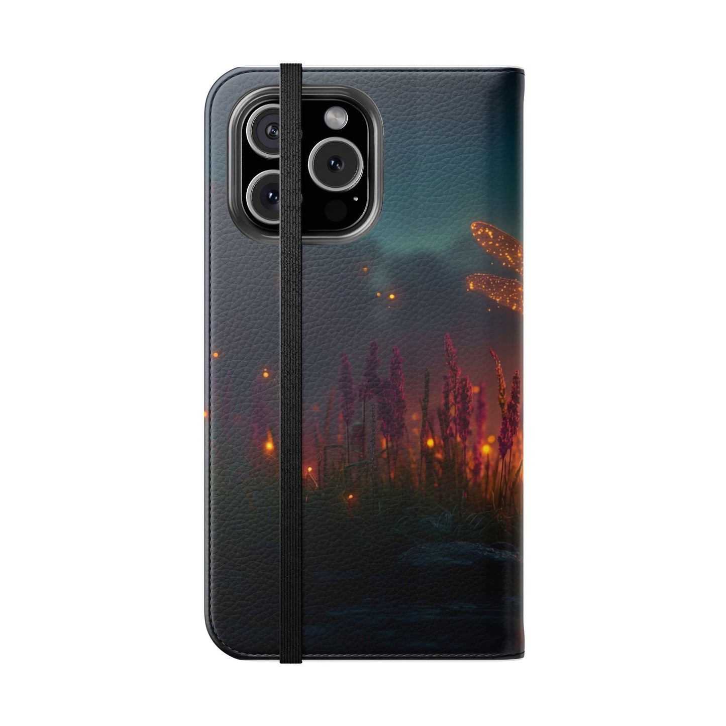 Bioluminescent Dragonfly Flip Cases – Glowing Amber Wings Over Twilight Marsh