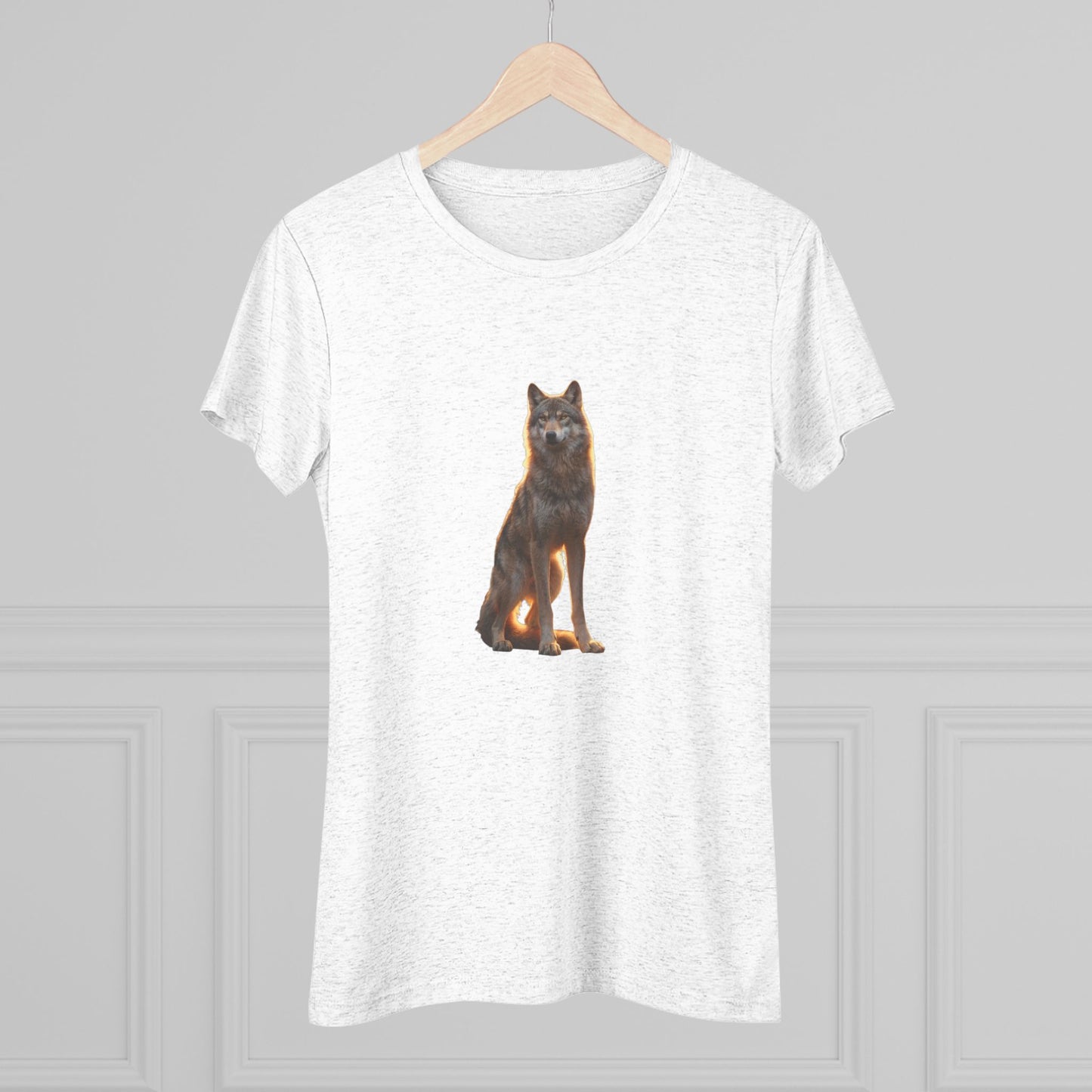Golden Hour Wolf Women's Triblend Tee – Sentinel in Warm Twilight Light