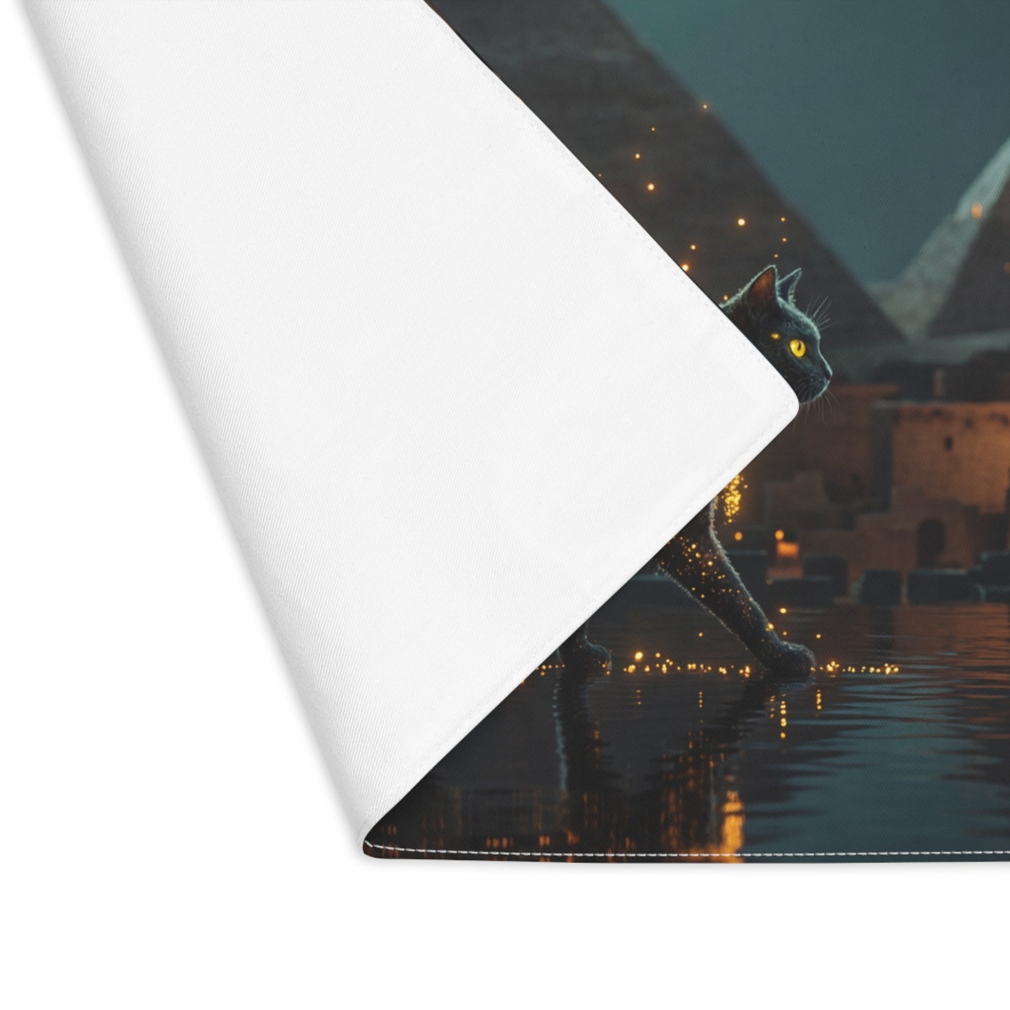 Starlit Cat Placemat – Egyptian Nightwalk with Pyramids