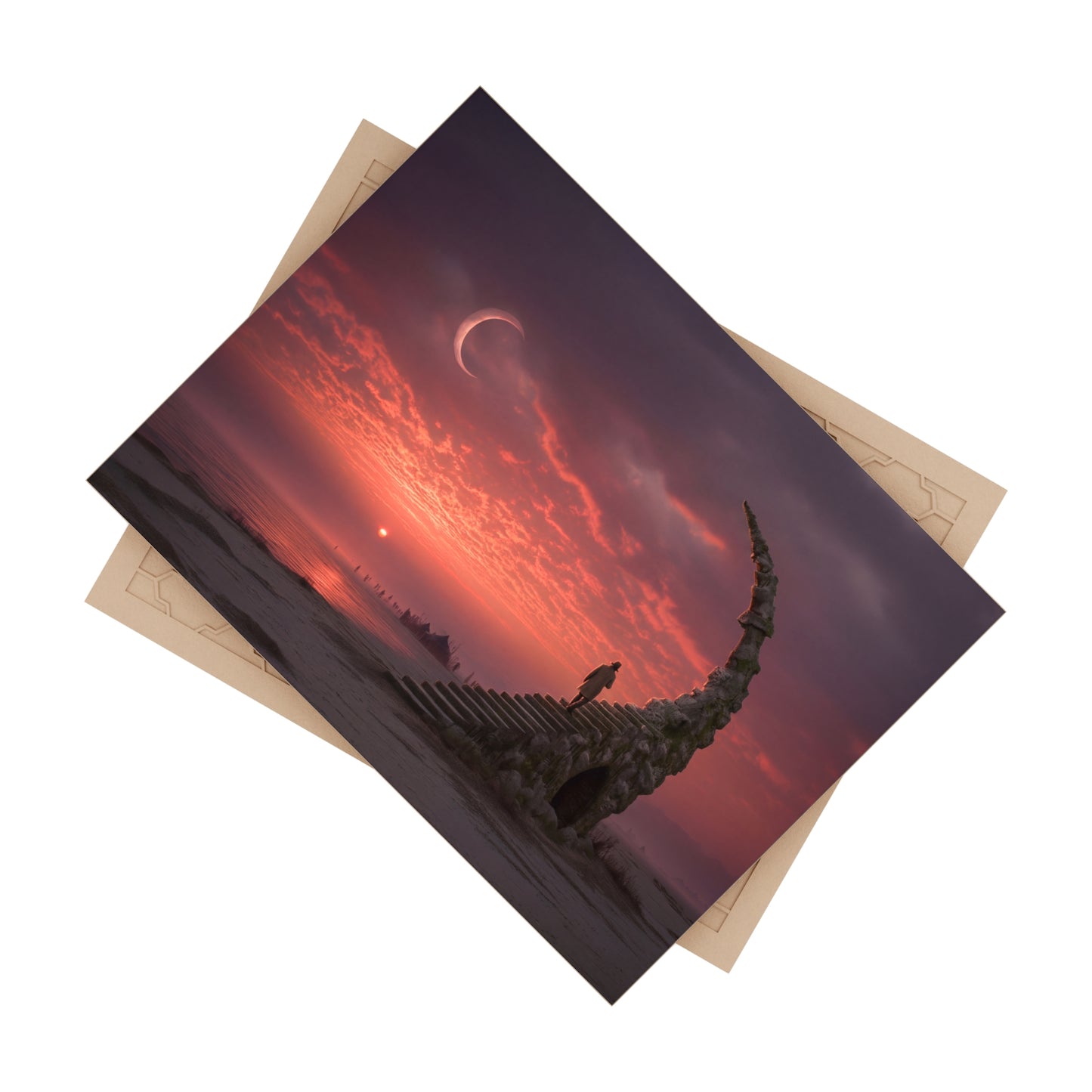 Solstice Staircase Ceramic Photo Tile – Ascending Through Crimson Twilight