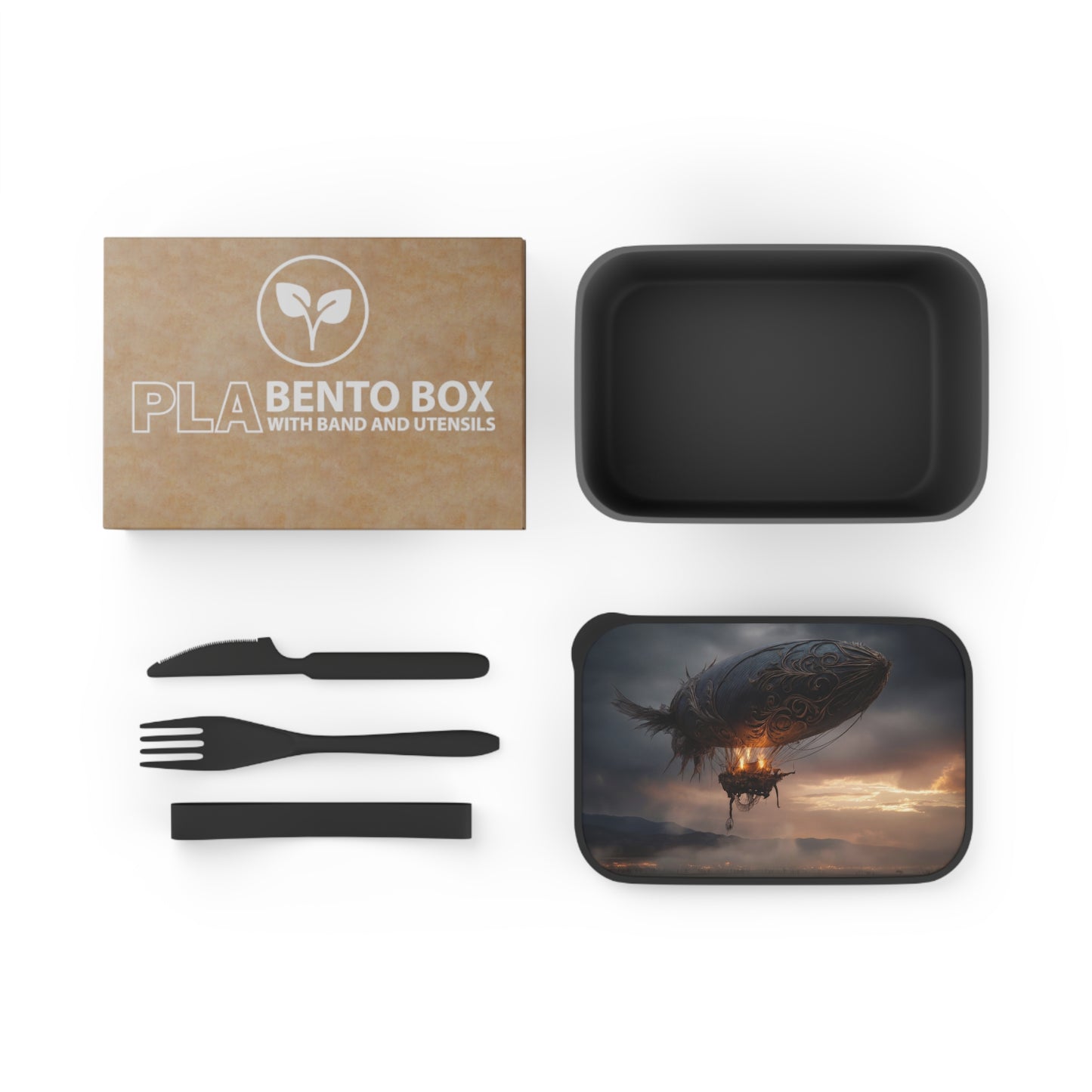 Steampunk Airship PLA Bento Box with Band and Utensils – Twilight’s Gilded Winged Voyage