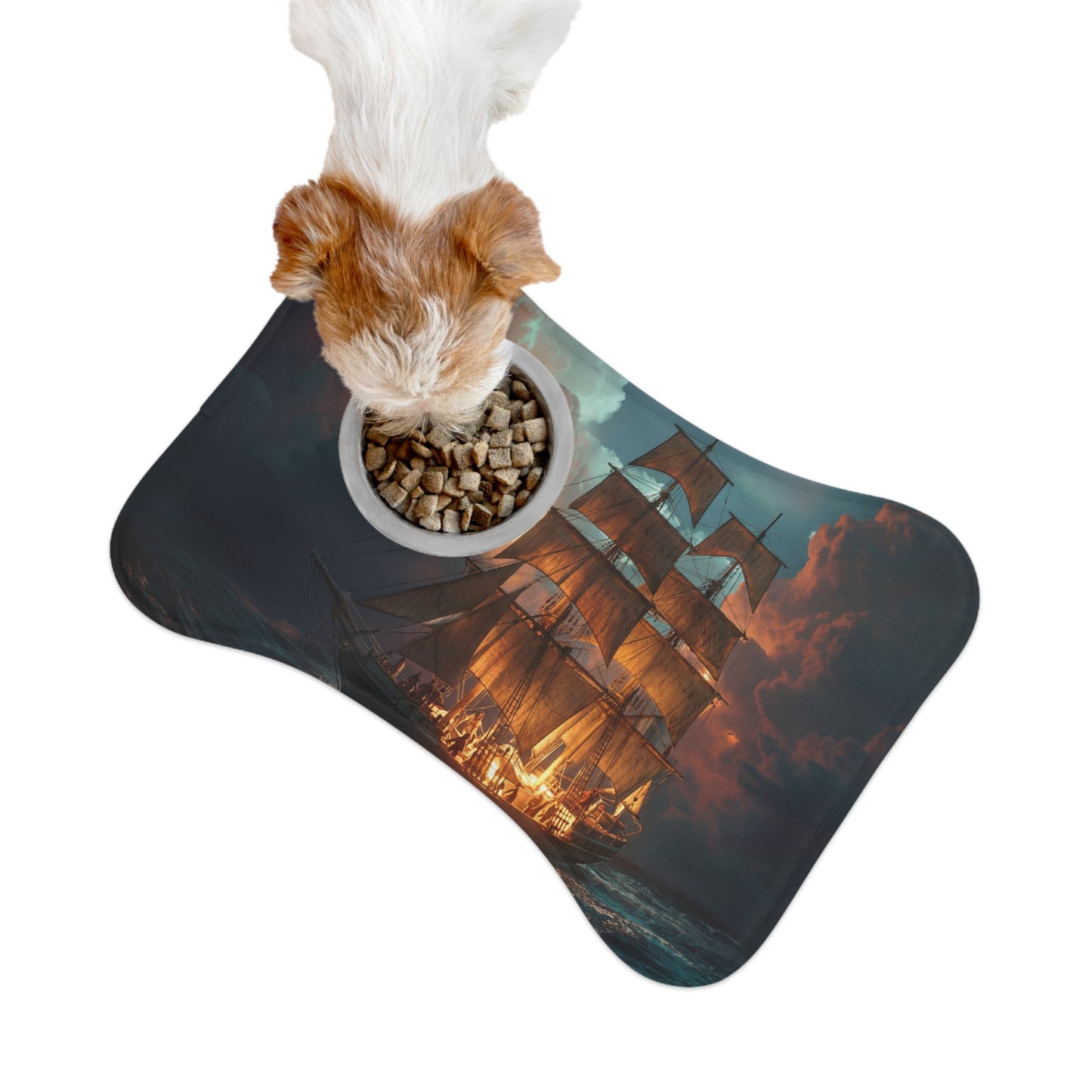 Storm-Beaten Galleon Pet Feeding Mats – Golden Sails on Tempestuous Seascape
