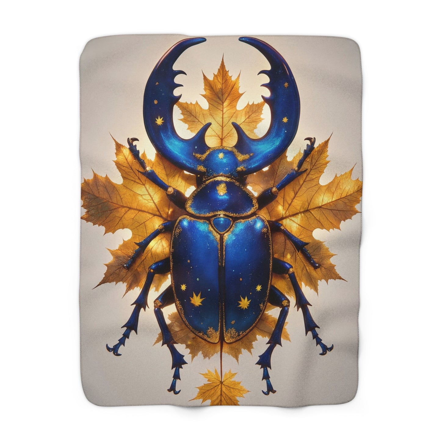 Moonhorn Beetle Sherpa Fleece Blanket – Indigo Starlight Autumn Guardian