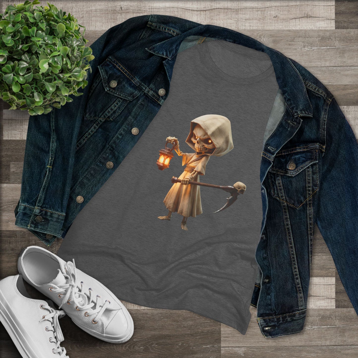 Lantern-Bearing Sentinel Women's Triblend Tee – Hooded Grim Reaper Guardian