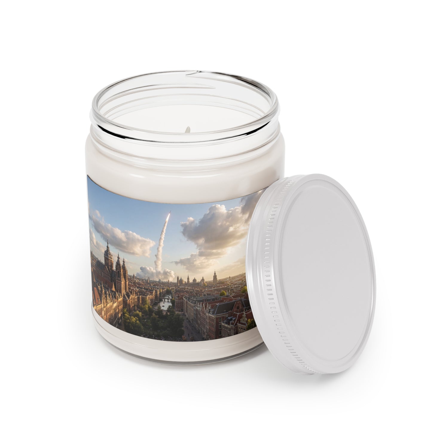 Rocket Through Amsterdam Scented Soy Candles with White Lid, 9oz – Dawn’s Quiet Ascent