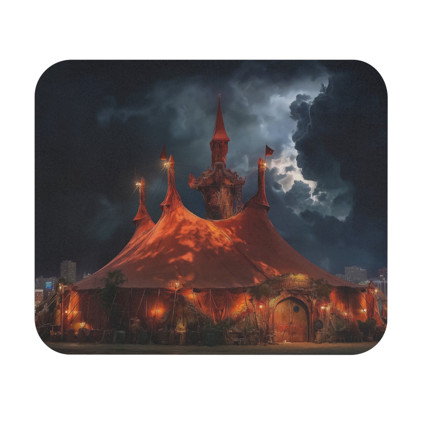 Crimson Circus Tent Mouse Pad – Whispers of the Midnight Ring
