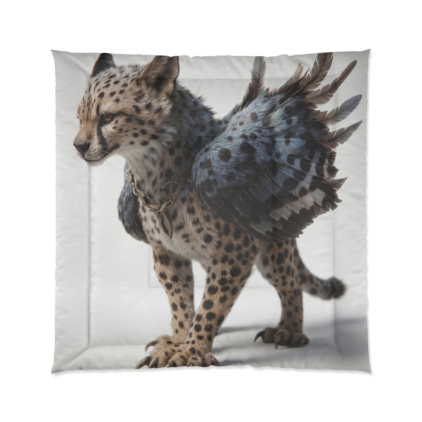 Winged Cheetah Comforter – Shadowed Feline Flight Dreamscape