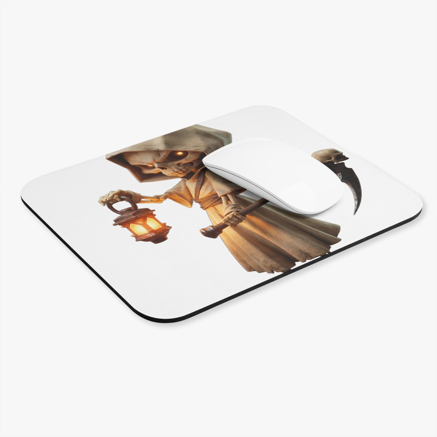 Lantern-Bearing Skeleton Mouse Pad (Rectangle) – Hooded Reaper with Scythe