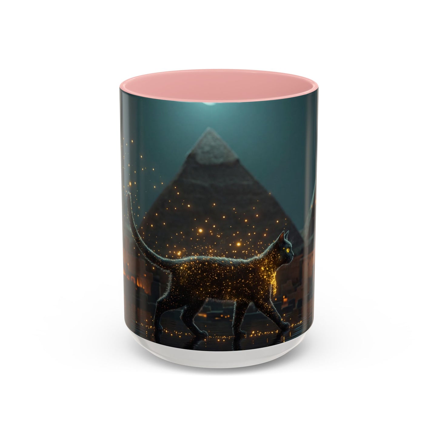 Pharaoh Cat Accent Coffee Mug (11, 15oz) – Golden Stardust Nile Sentinel
