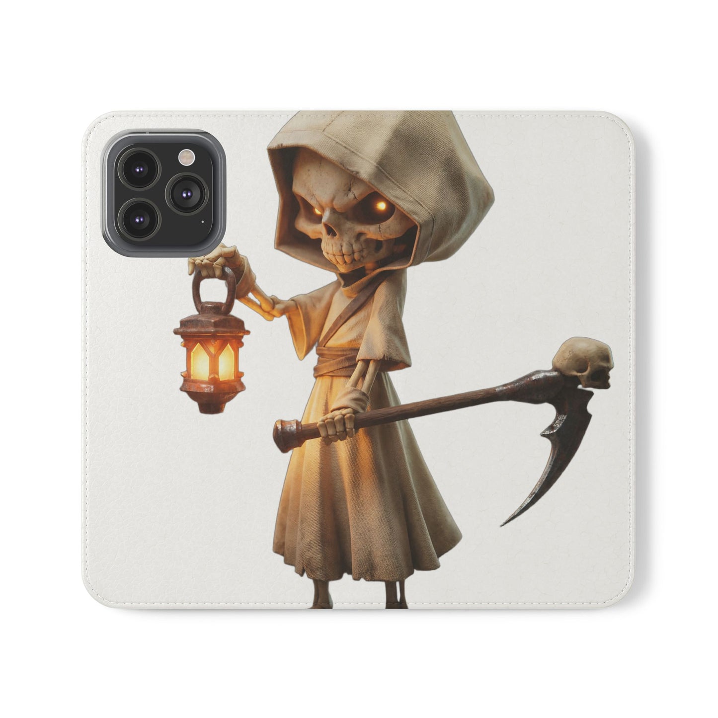 Lantern-Bearing Sentinel Flip Cases – Hooded Guardian with Scythe and Warm Glow
