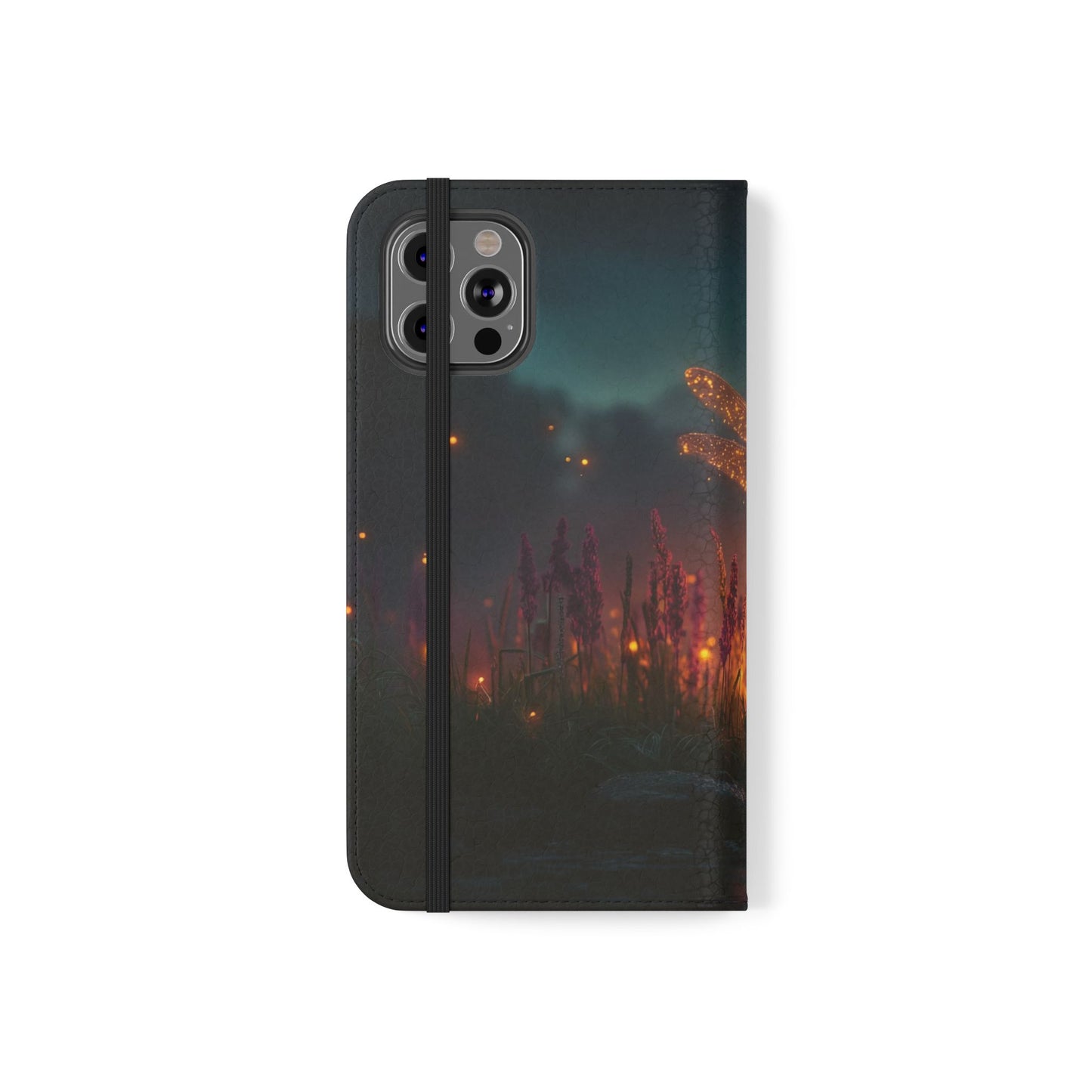 Bioluminescent Dragonfly Flip Cases – Glowing Amber Wings Over Twilight Marsh