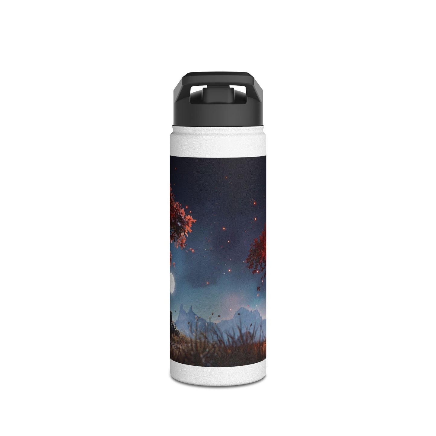 Whispering Ember Tree Water Bottle – Moonlit Campfire Sanctuary