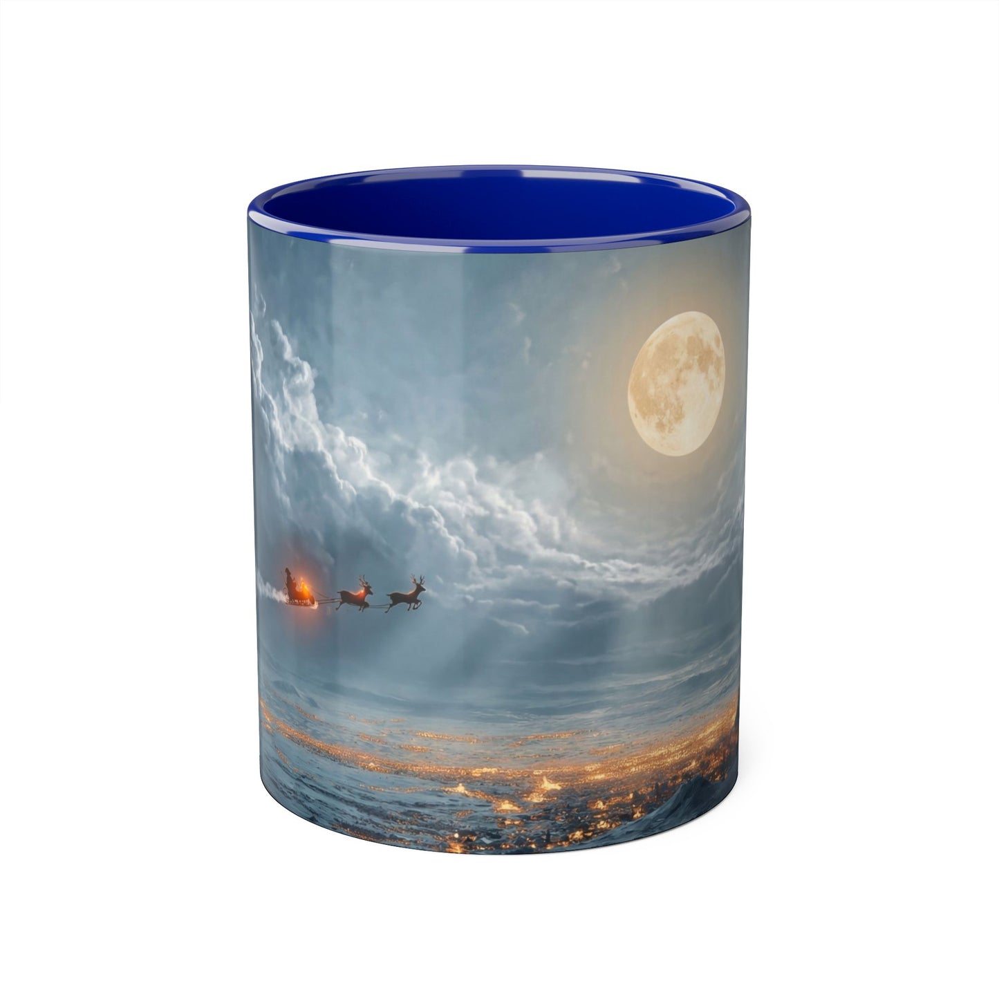 Moonlit Sleigh Accent Mugs, 11oz – Winter Night Flight Over Snowy Peaks