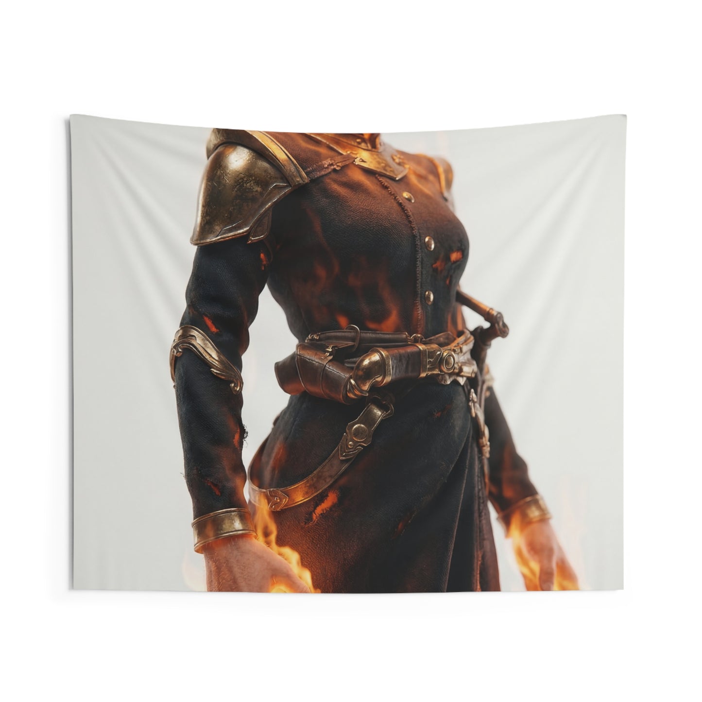 Flame-Wreathed Sentinel Indoor Wall Tapestries – Ash-Scarred Armor and Ember-Handed Grace