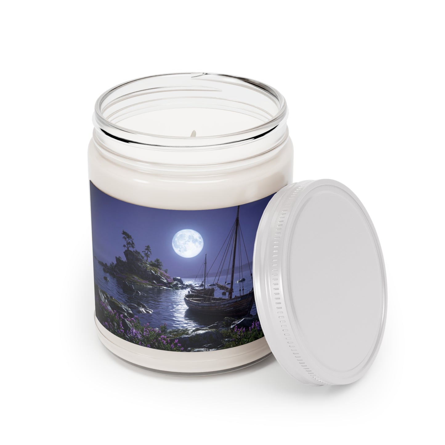 Moonlit Harbor Scented Soy Candles with White Lid, 9oz – Salt-Kissed Twilight Serenity
