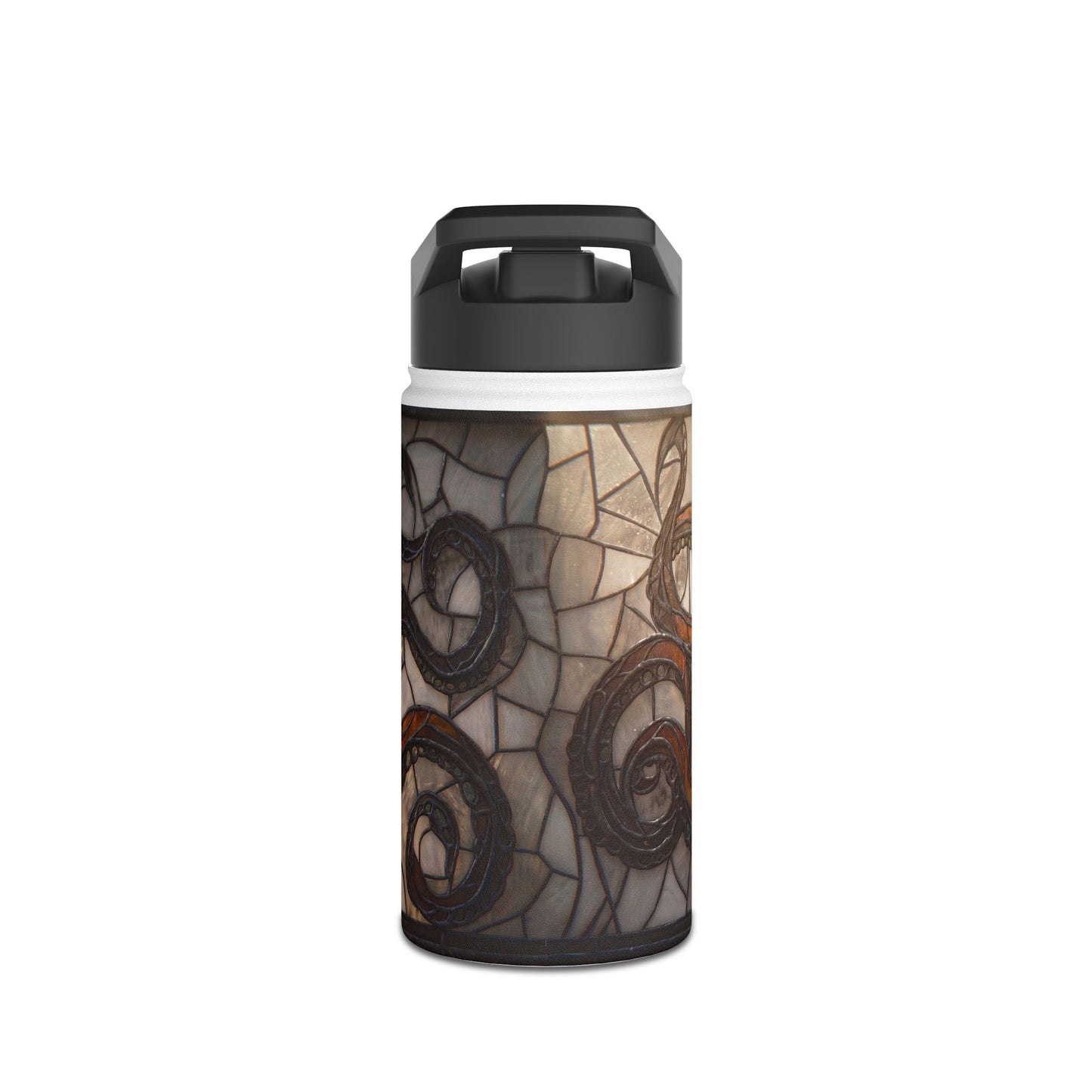 Stained Glass Octopus Water Bottle – Amber Depths and Iron Lace