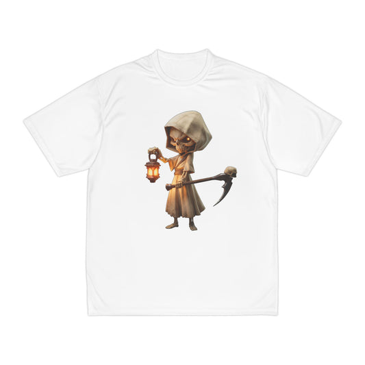 Lantern-Bearing Sentinel Men's Performance T-Shirt – Hooded Grim Reap Guardian