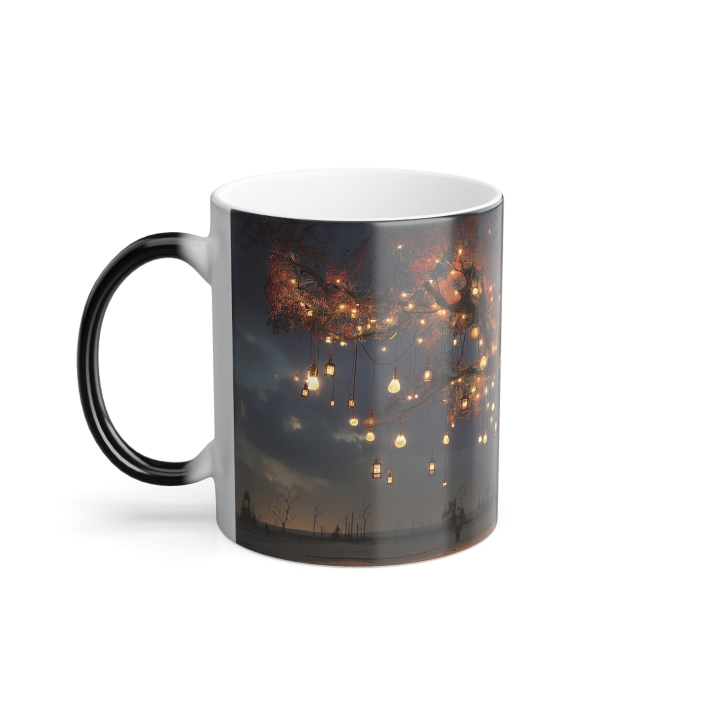 Lanterned Sentinel Tree Mug, 11oz – Turquoise Trunk and Amber Glow