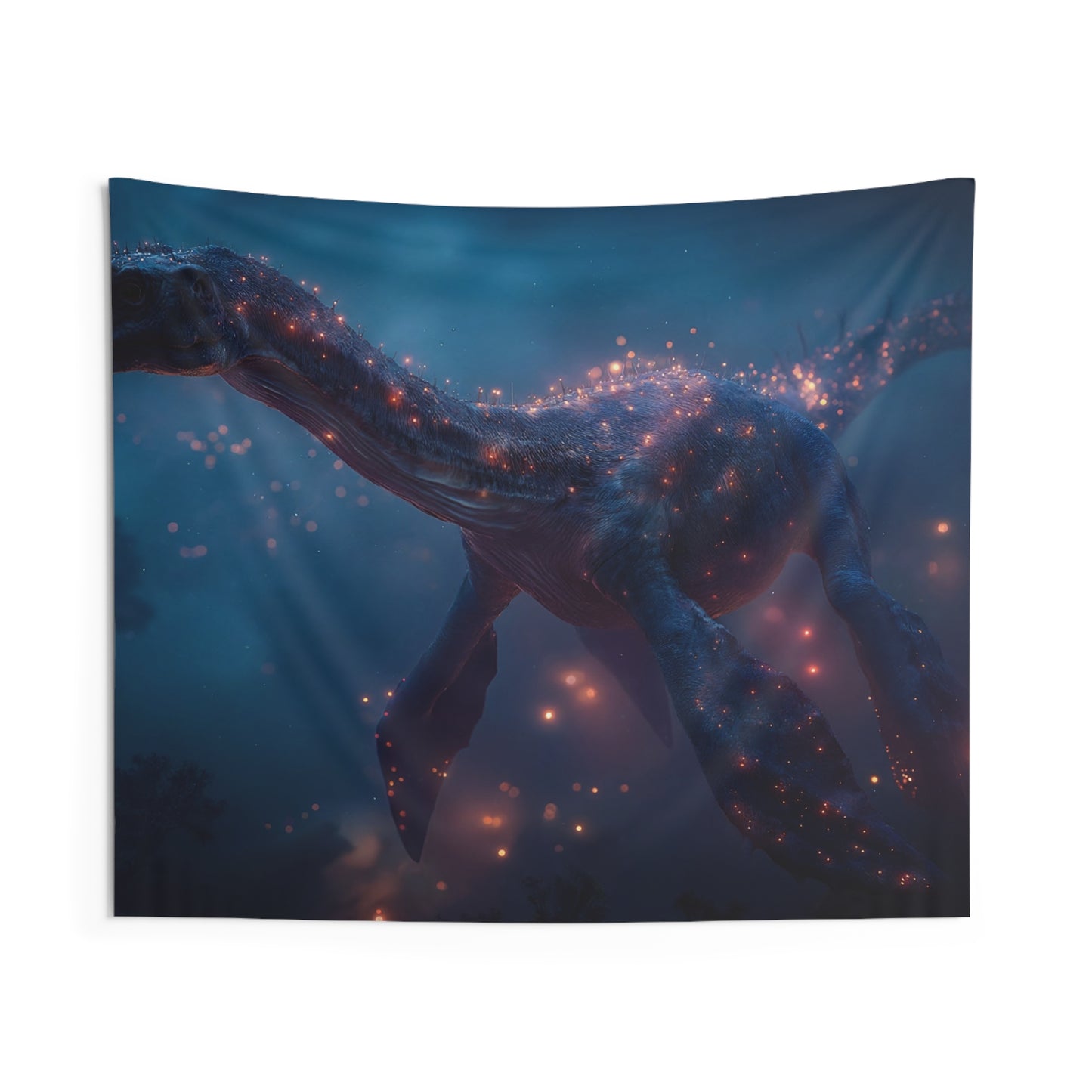 Starlit Plesiosaur Indoor Wall Tapestries – Ancient Sea Sentinel in Twilight