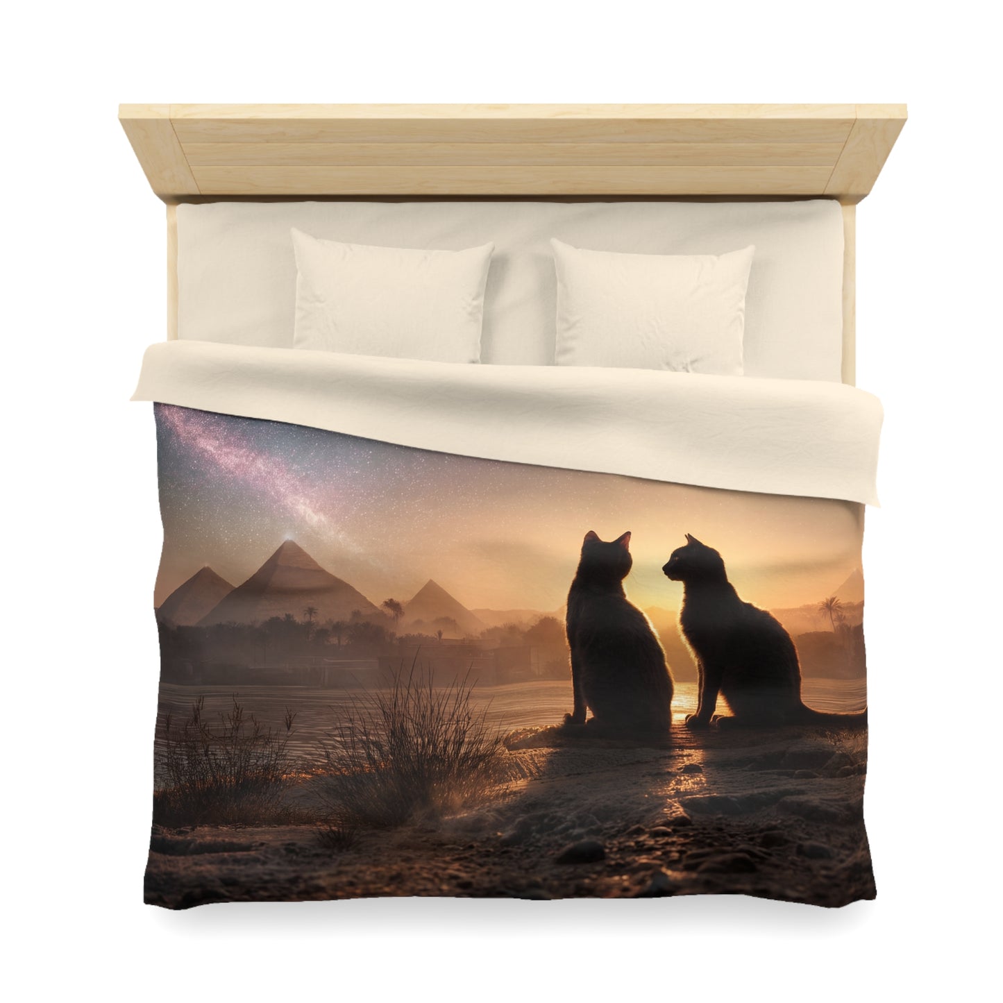 Starry Night Cats Duvet Cover – Giza Pyramids Sunset Dreamscape