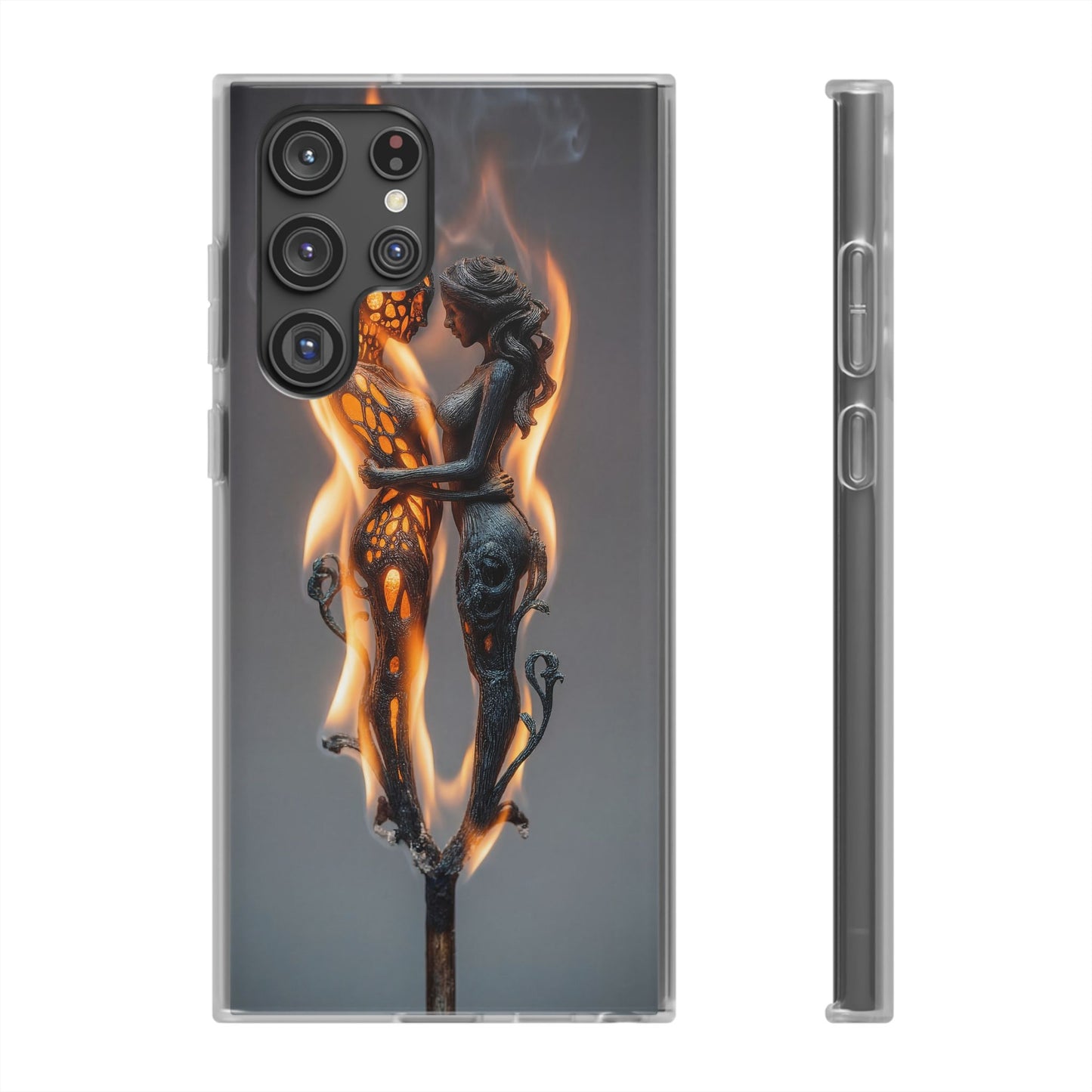 Flame-Embraced Lovers Flexi Cases – Intimate Glow Within the Fire