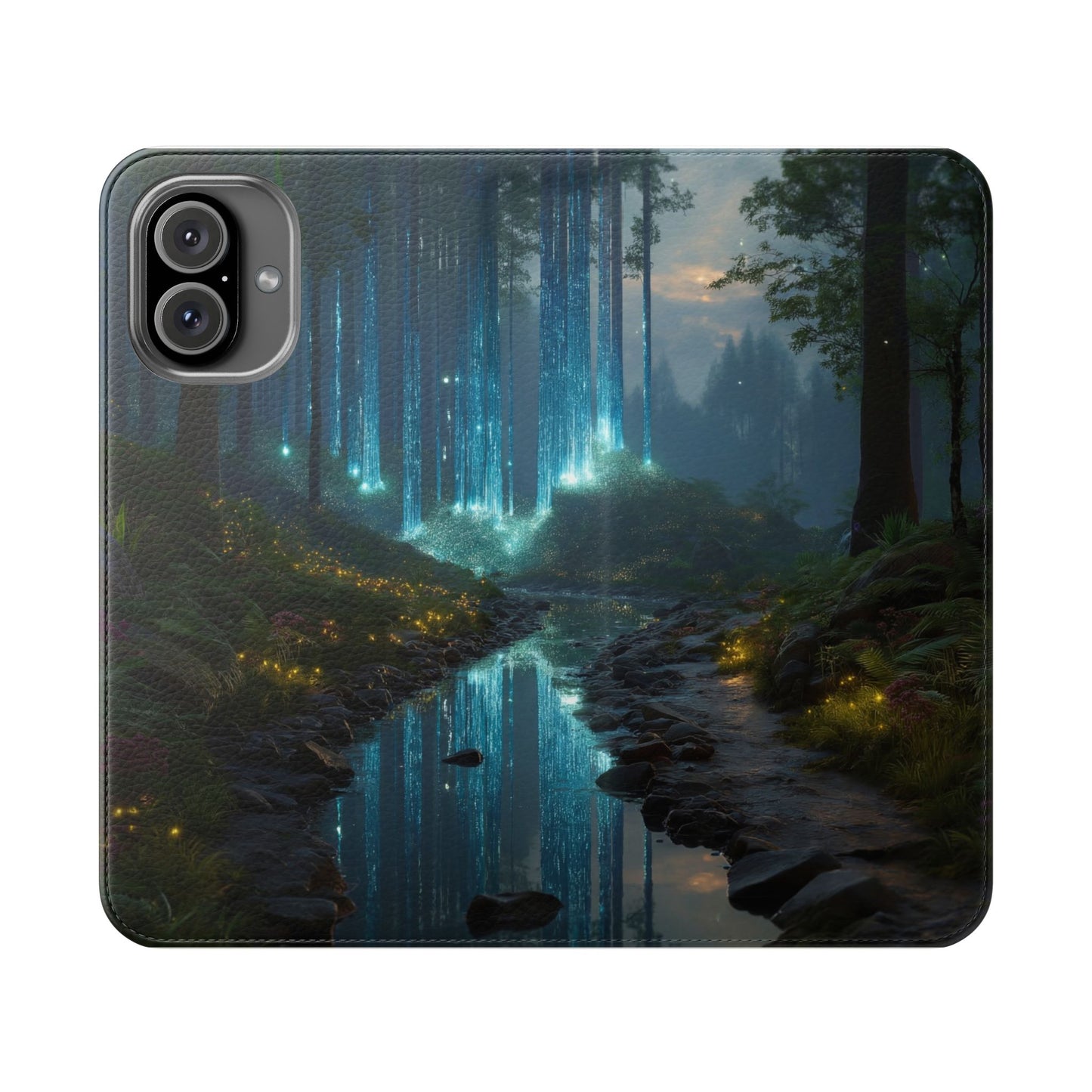 Bioluminescent Forest Flip Cases – Cyan Lightfall Stream Cover